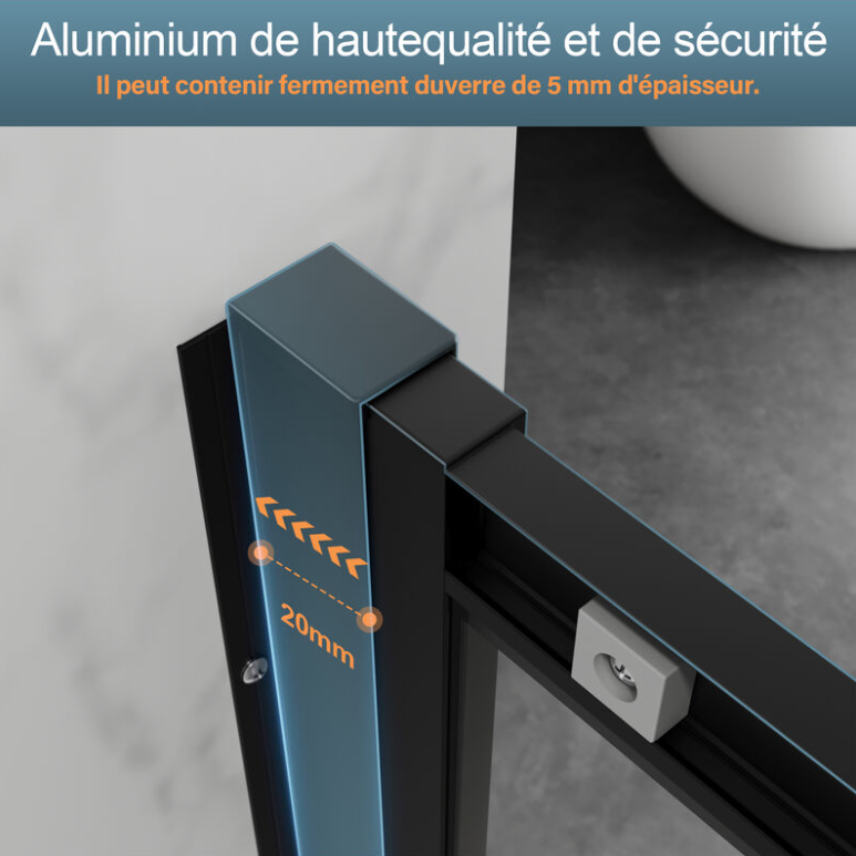 SIRHONA Porte Coulissante de dDouche Noire 70 ~100cm, 5mm Verre Cabine de Douche Trempé Cabine de Douche Réglable Design Aluminium de Haute Qualité - SIRHONA