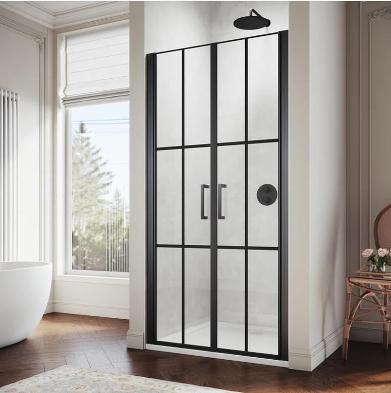 SIRHONA Porte de douche battante noire porte de douche rotative 180° verre trempé 5mm anti-calcaire 80 ~100cm x 195cm - SIRHONA