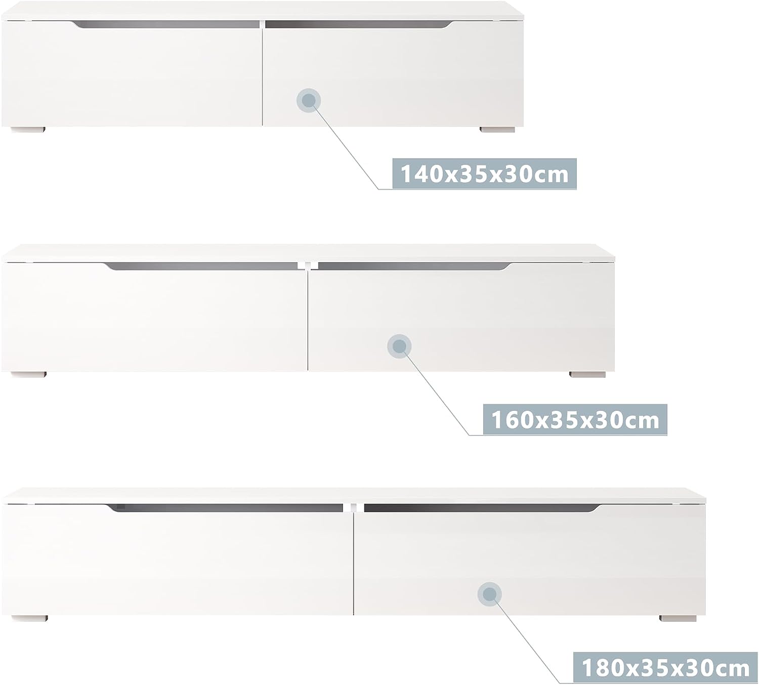 SIRHONA Meuble TV éclairage LED 16 couleurs réglables, plateau TV brillant - SIRHONA