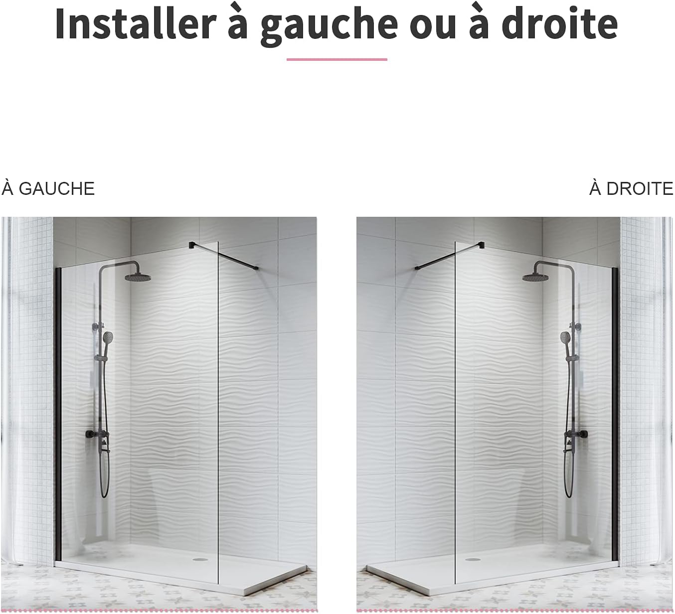 SIRHONA Paroi de Douche Noir 120x200cm, Walk-in Panneau Fixe Noir, Porte de Douche avec Verre Trempé de Sécurité Nano 8 mm, Verre Facile à Nettoyer - SIRHONA