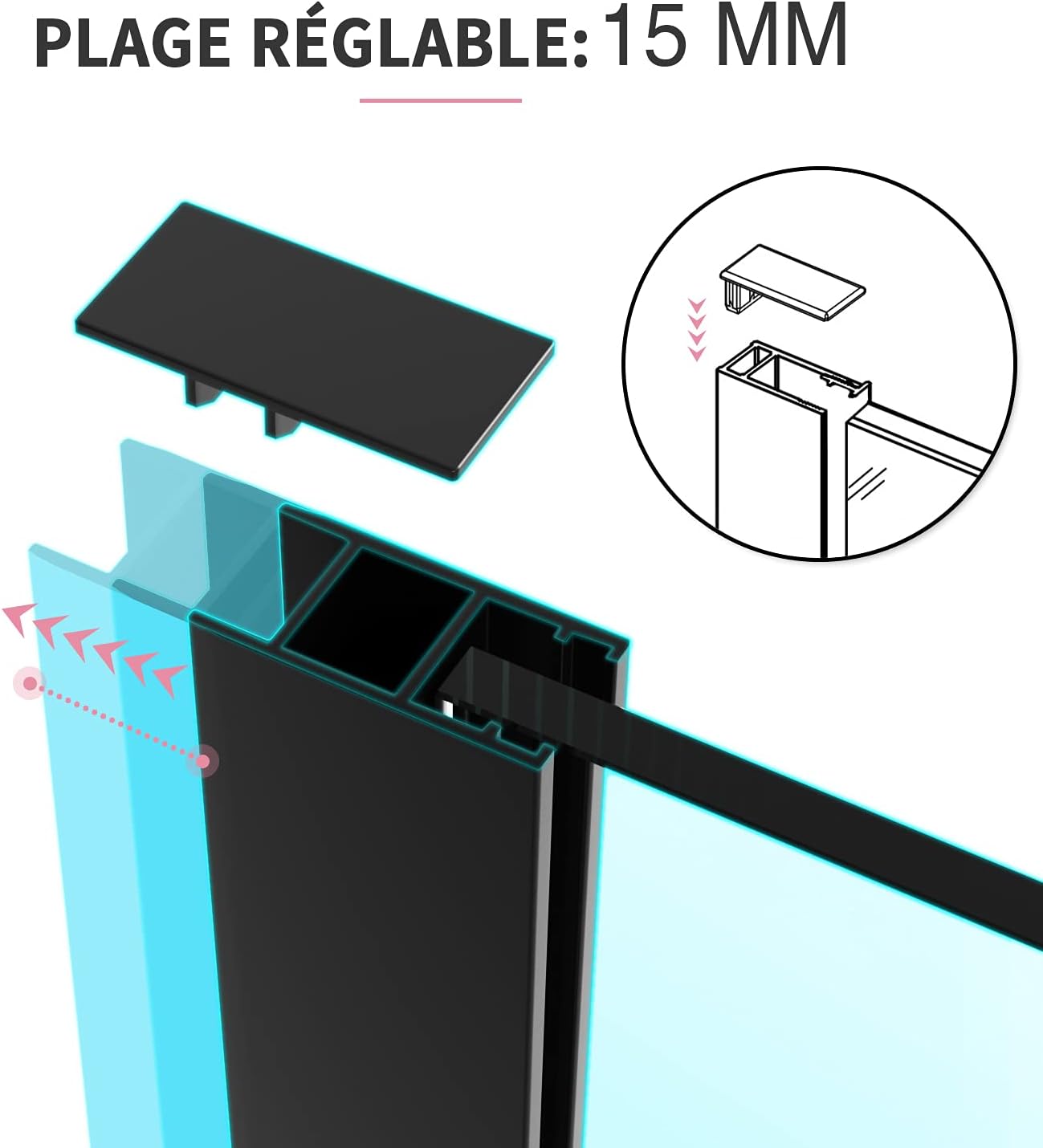 SIRHONA Paroi de Douche Noir 120x200cm, Walk-in Panneau Fixe Noir, Porte de Douche avec Verre Trempé de Sécurité Nano 8 mm, Verre Facile à Nettoyer - SIRHONA