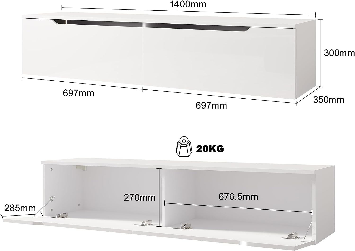 SIRHONA Meuble TV éclairage LED 16 couleurs réglables, plateau TV brillant - SIRHONA