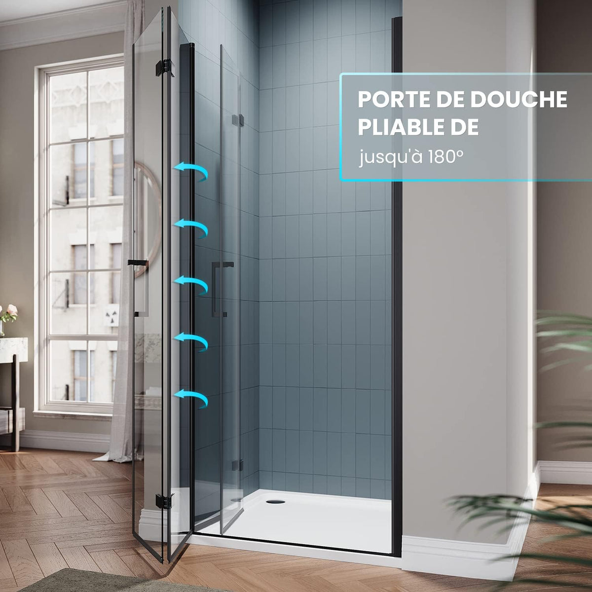 SIRHONA Porte de douche Noir Coulissante 76/80/90 x195cm Porte de douche Pivotante en Verre Transparent 6mm Securit - SIRHONA