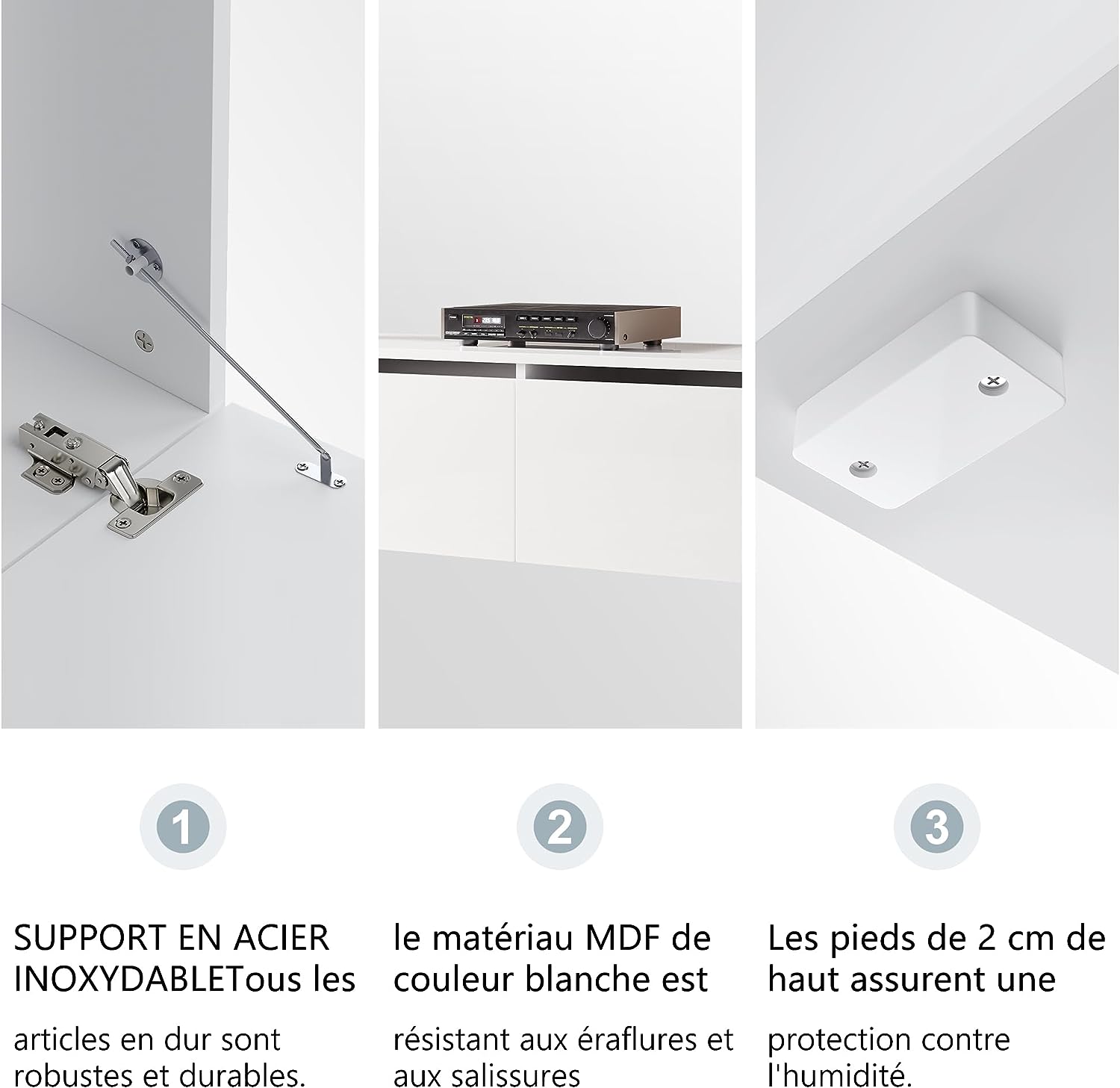 SIRHONA Meuble TV éclairage LED 16 couleurs réglables, plateau TV brillant - SIRHONA