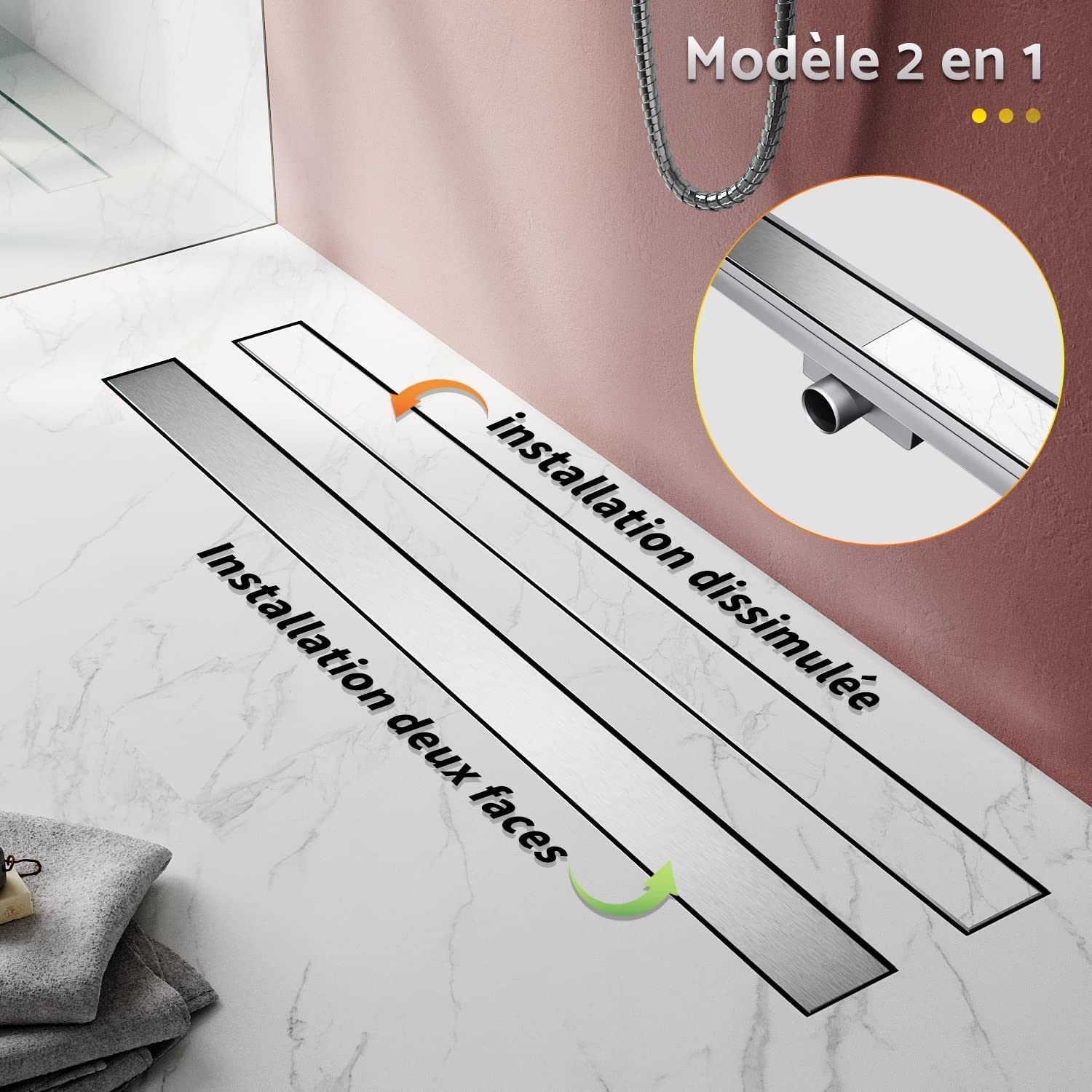 SIRHONA Caniveau Douche Italienne 80 cm Acier Inoxydable Caniveau de Sol à l'italienne Grille - SIRHONA