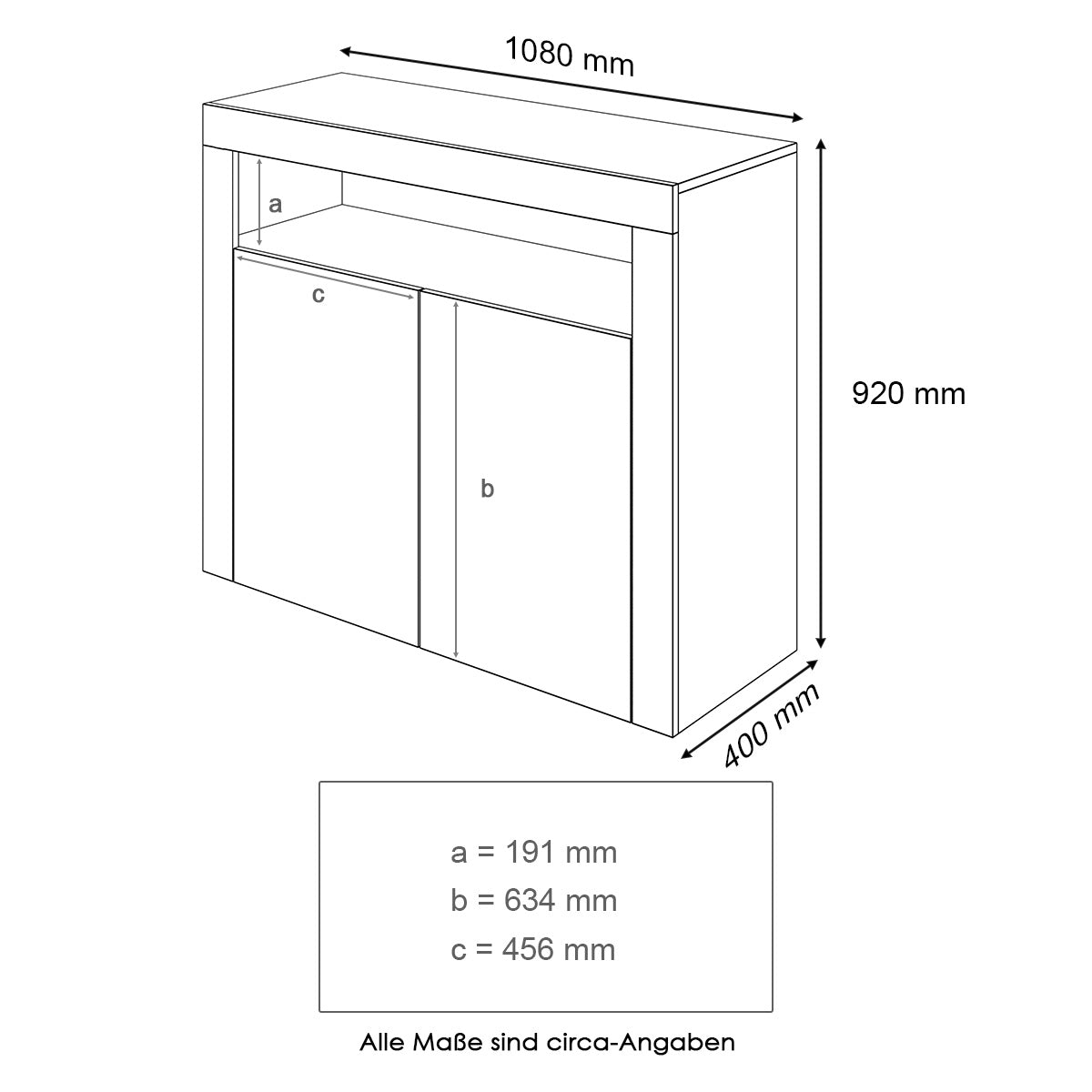 Commode Sideboard avec éclairage LED brillant Meuble de Armoire de salon, blanc - SIRHONA