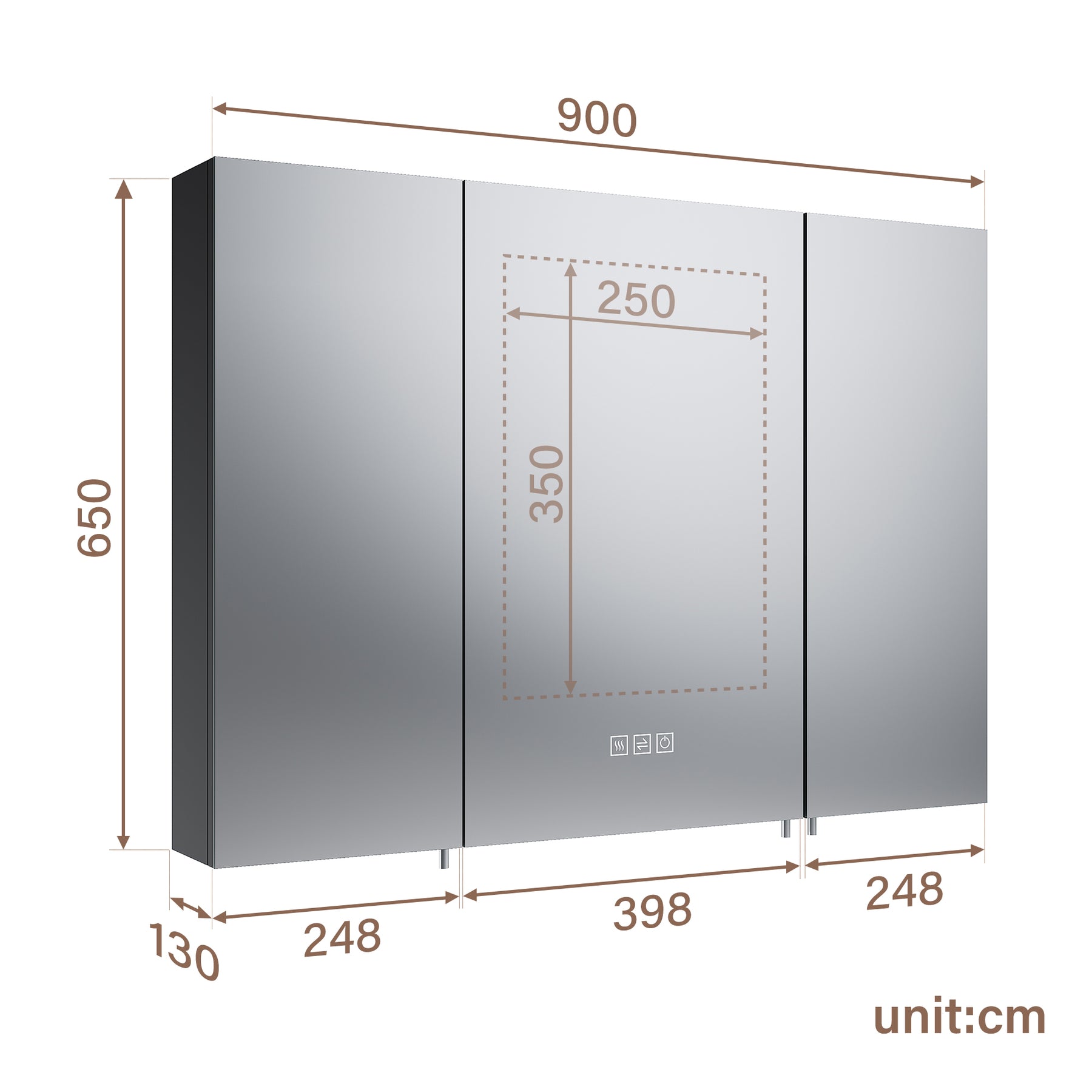 SIRHONA Armoire de Toilette Miroir, Armoire Murale avec Éclairage LED et Prises de Courant, 90 x 65 x 13cm - SIRHONA