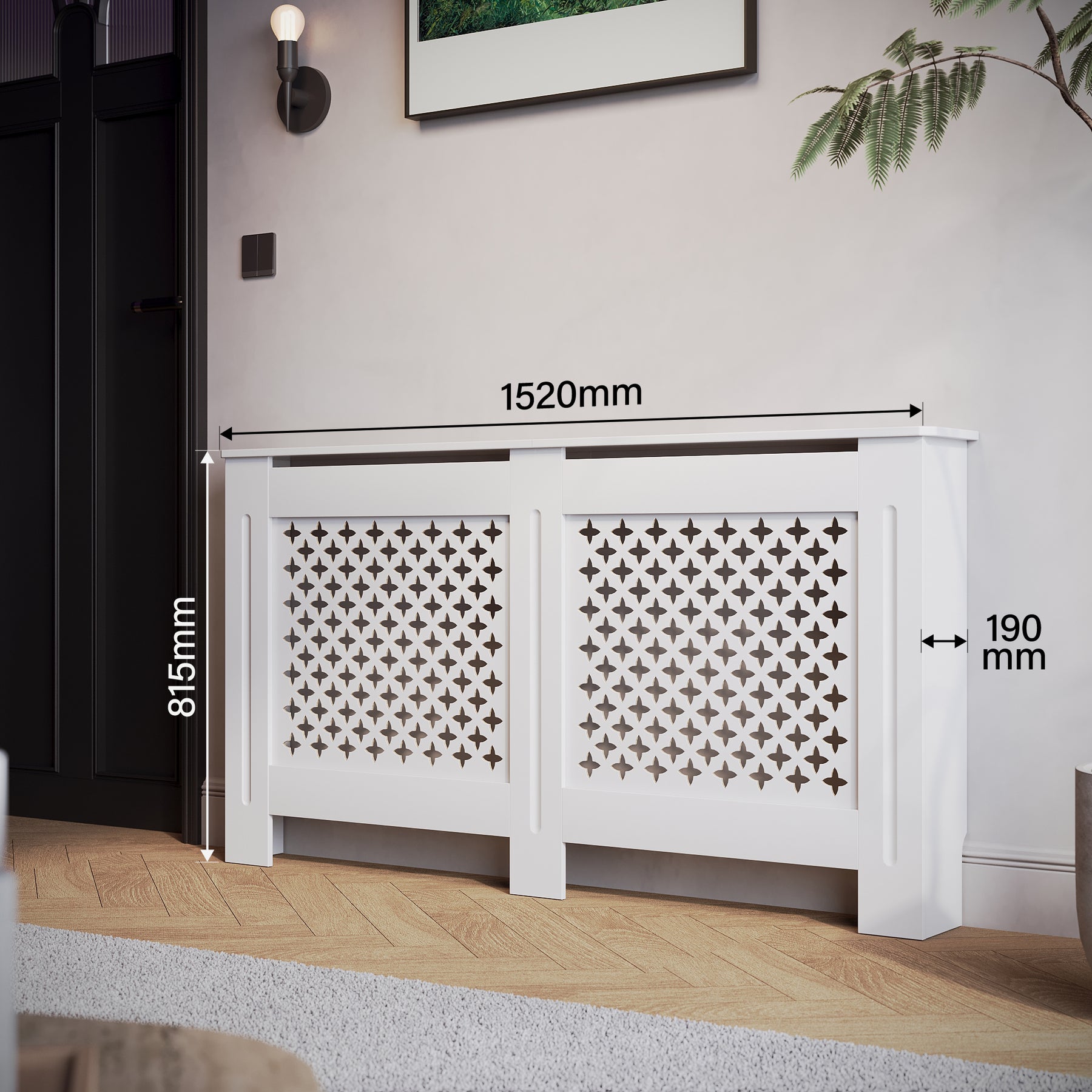 SIRHONA Habillage de radiateur Bois Grille croisée 152x19x81.5cm Blanc - SIRHONA