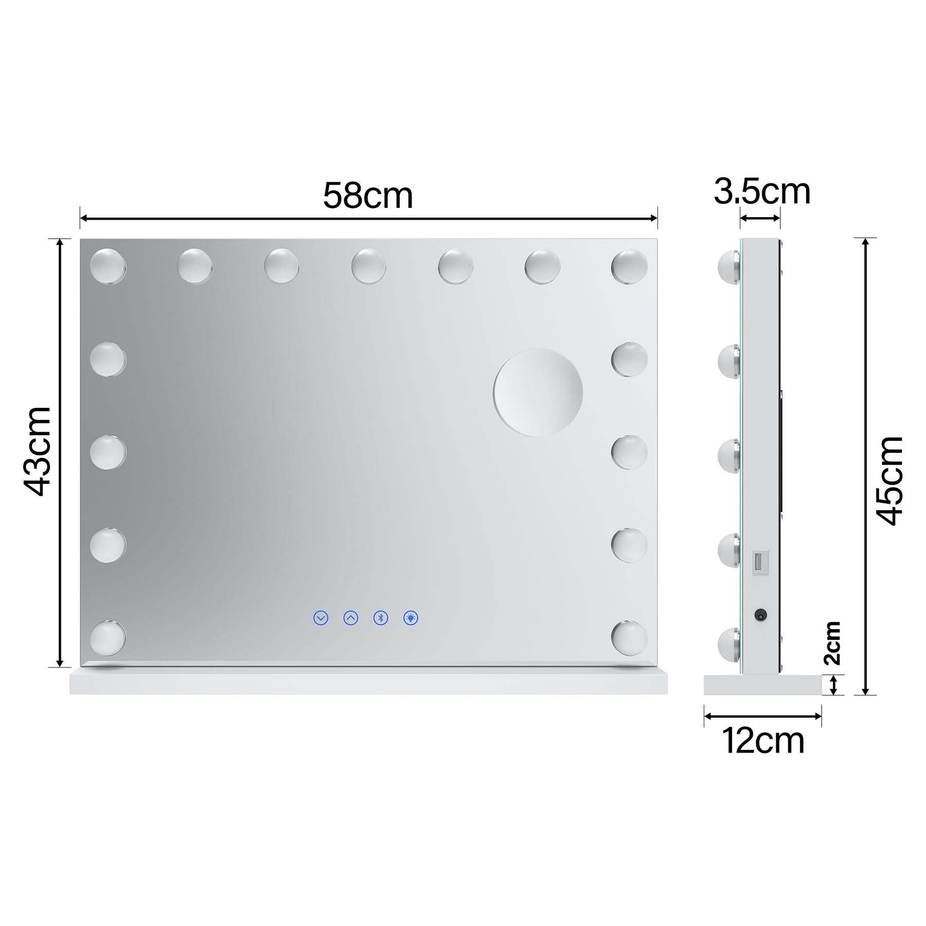 SIRHONA Miroir Mural Miroir Maquillage 58x43cm LED Mirror Hollywood 3 couleurs - SIRHONA