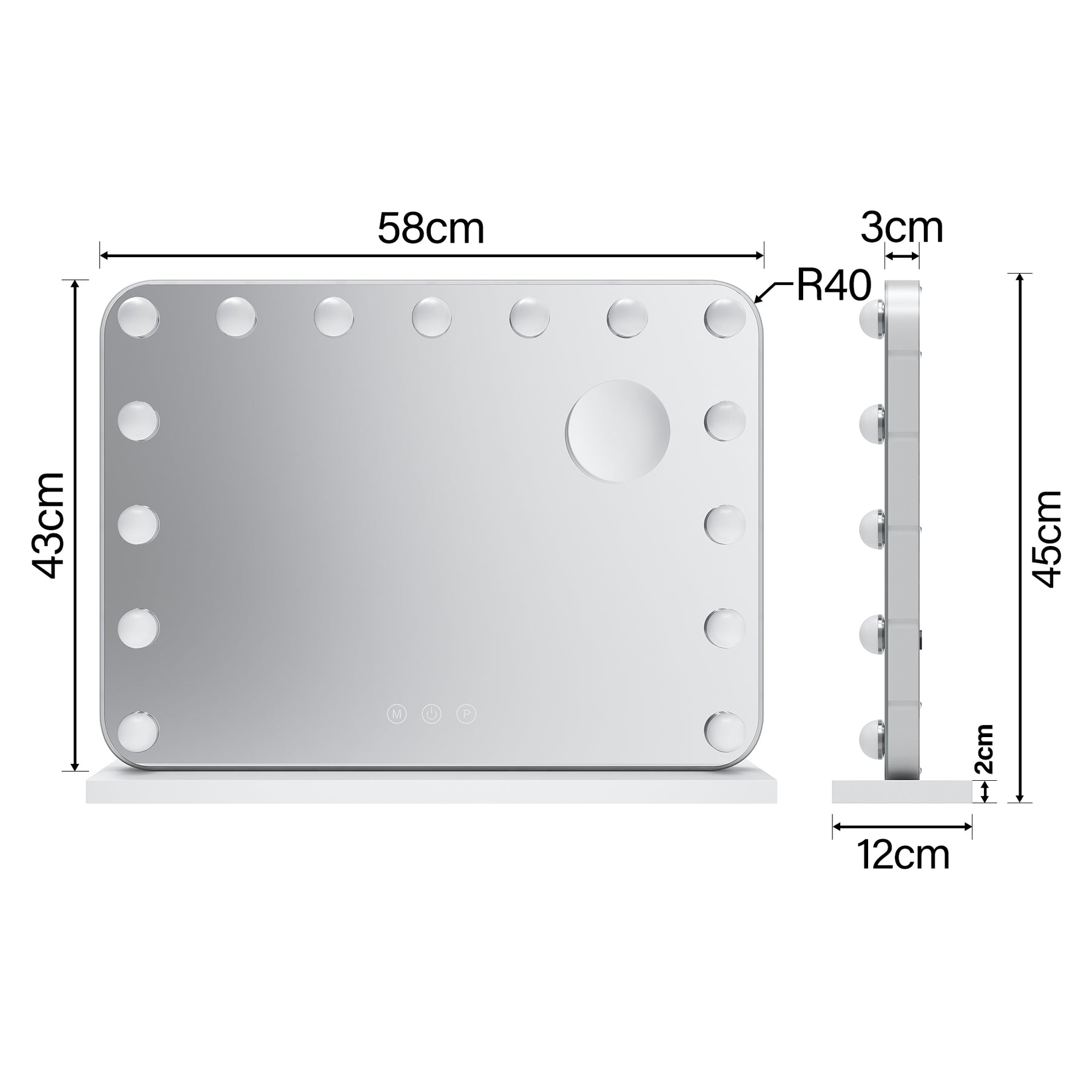 SIRHONA Miroir Mural Miroir Maquillage 58x43cm avec lumière RGB et ampoule LED Miroir Hollywood 3 couleurs