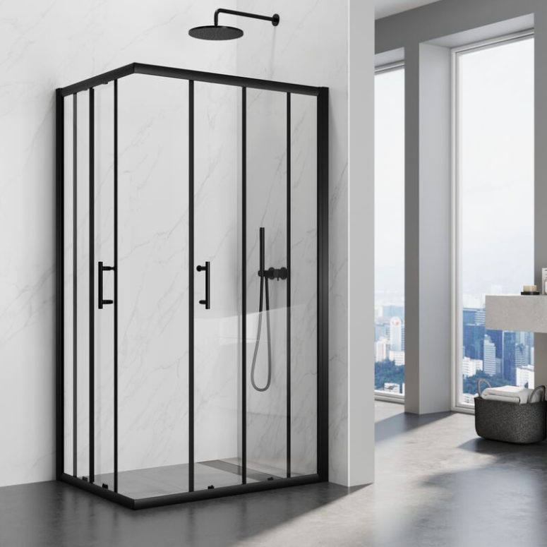 SIRHONA Porte Coulissante de dDouche Noire 70 ~100cm, 5mm Verre Cabine de Douche Trempé Cabine de Douche Réglable Design Aluminium de Haute Qualité - SIRHONA