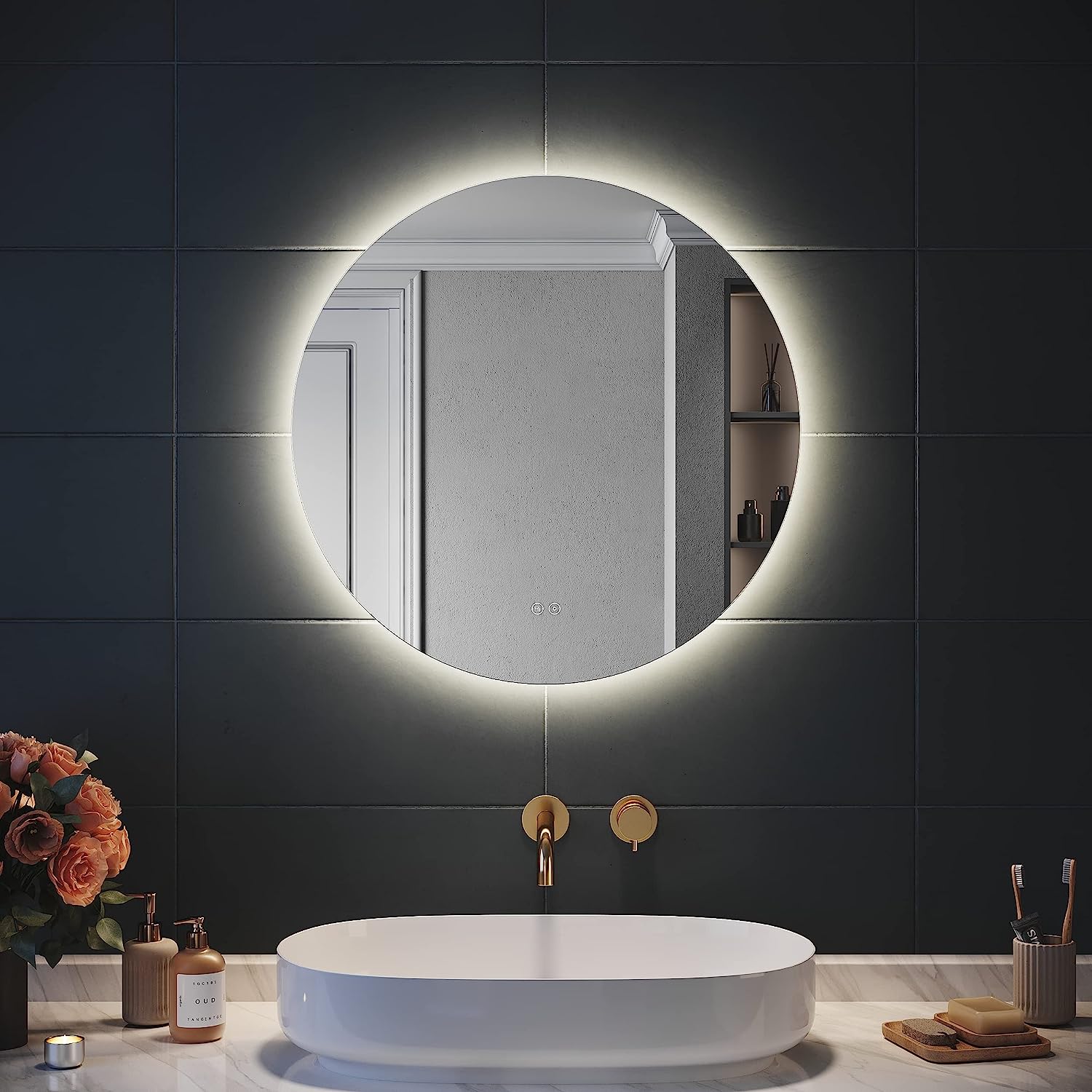 LED Miroir De Salle De Bain Rond,miroir salle bain avec éclairage
