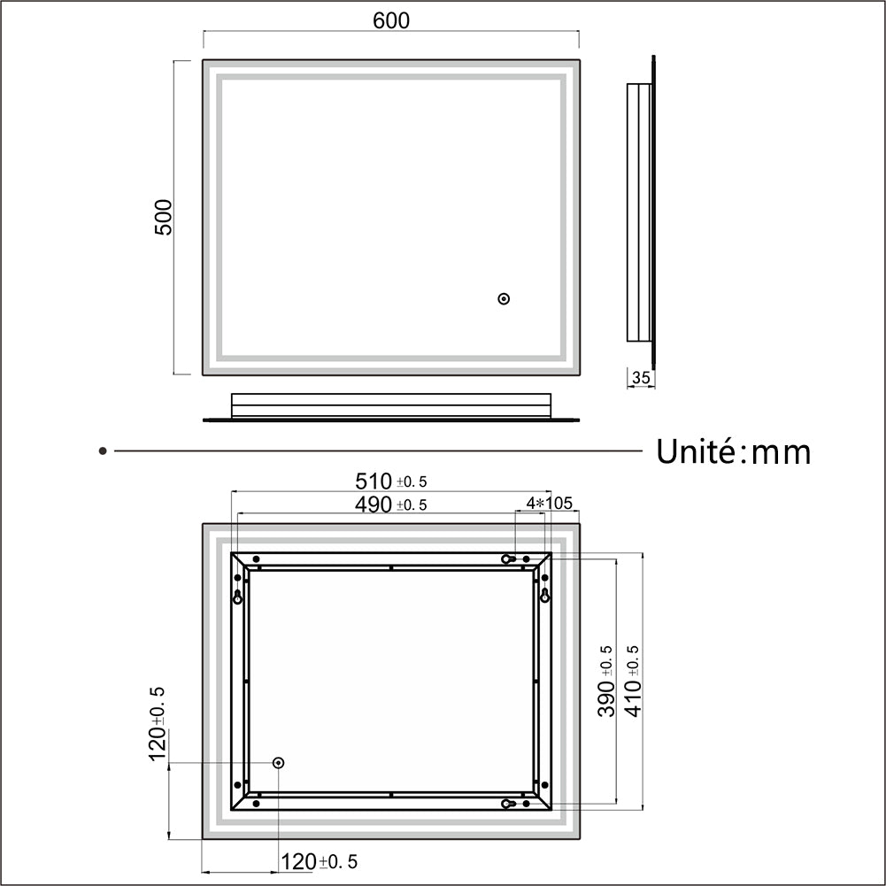 SIRHONA Miroir LED avec éclairage LED Miroir Salle de Bain Miroir Muraux Cosmétiques Mural Lumière Illumination - SIRHONA