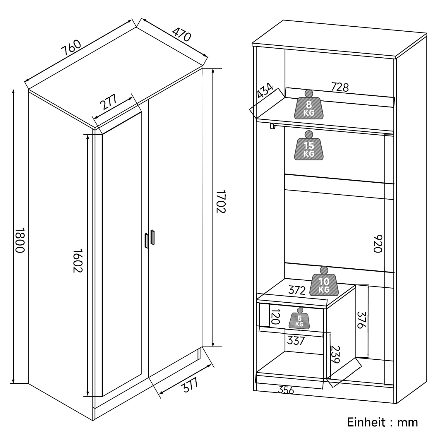 Armoire moderne 2 portes avec beaucoup d'espace de rangement, armoire polyvalente à portes battantes en blanc avec porte miroir, 76 x 47x 180cm - SIRHONA