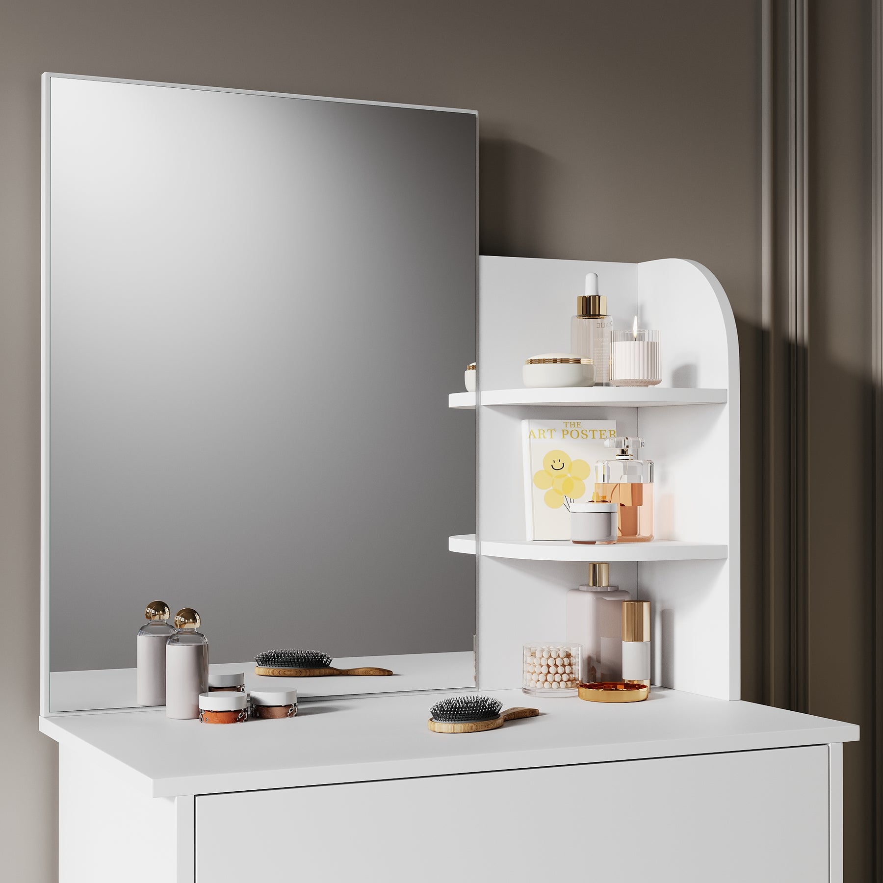 SIRHONA Coiffeuse avec Miroir, Table de Maquillage avec Grands Tiroirs et étagères de rangement, Blanc 70x40x140cm - SIRHONA