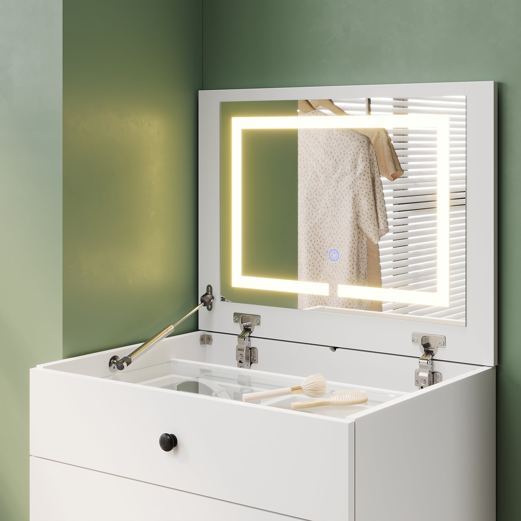 SIRHONA Coiffeuse multifonctionnelle avec chaise dissimulée et rangement divisé 59.2×42.6×127cm - SIRHONA