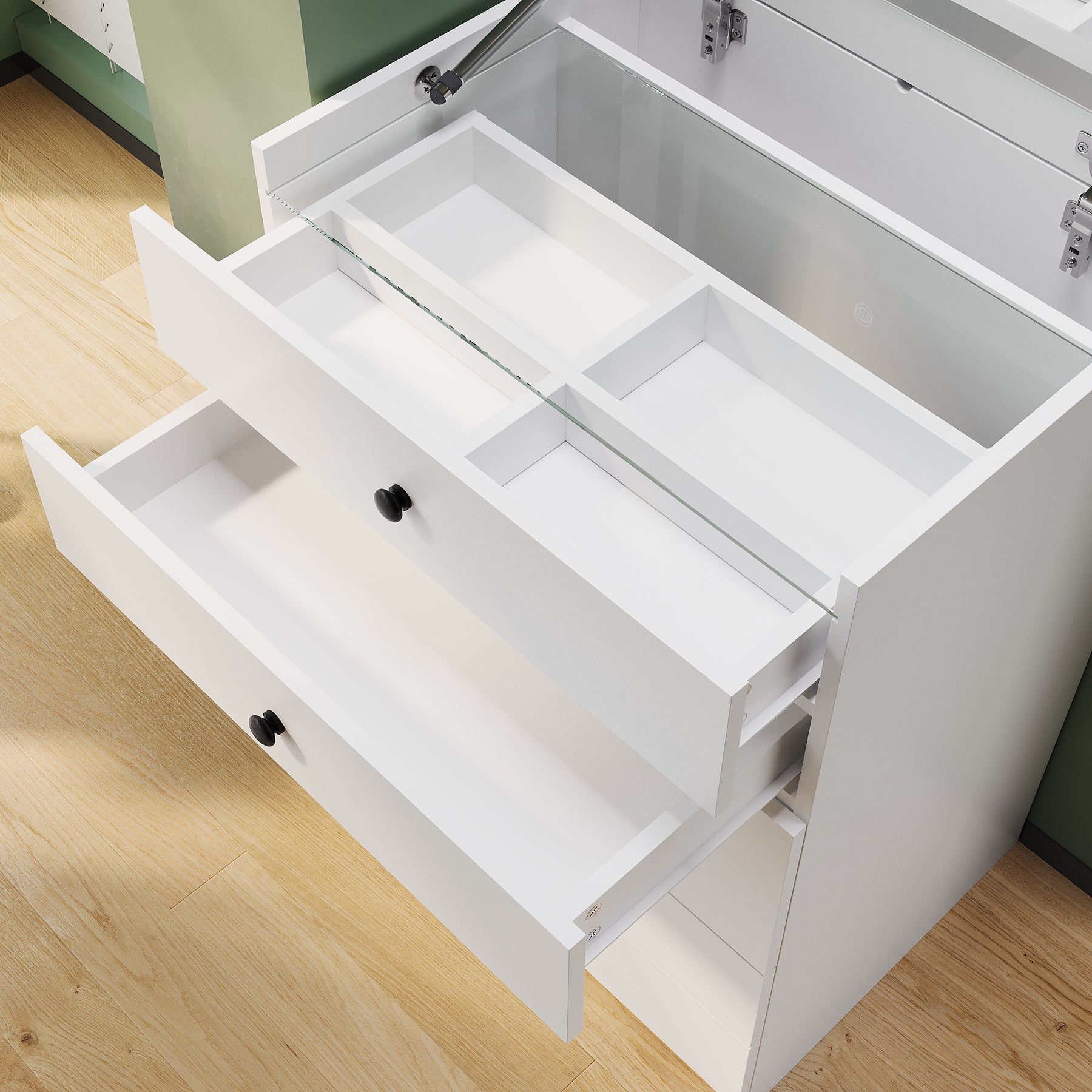 SIRHONA Coiffeuse multifonctionnelle avec chaise dissimulée et rangement divisé 59.2×42.6×127cm - SIRHONA