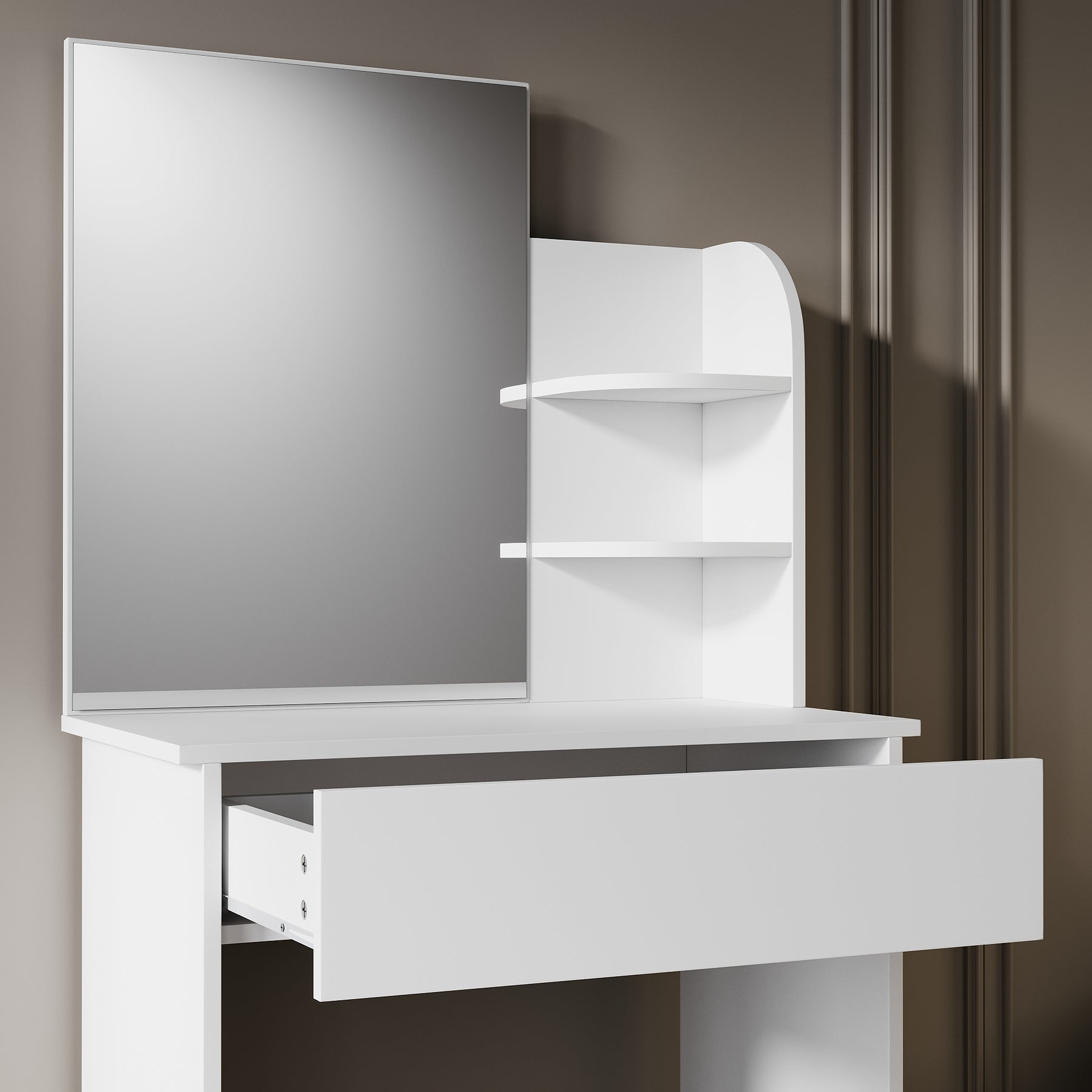 SIRHONA Coiffeuse avec Miroir, Table de Maquillage avec Grands Tiroirs et étagères de rangement, Blanc 70x40x140cm - SIRHONA