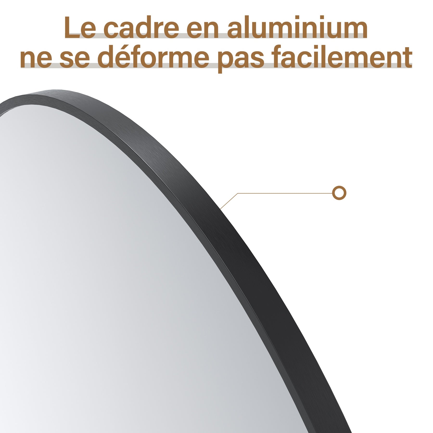 SIRHONA Miroir de maquillage avec cadre noir 800 x 800 x 35 mm, miroir rond mural