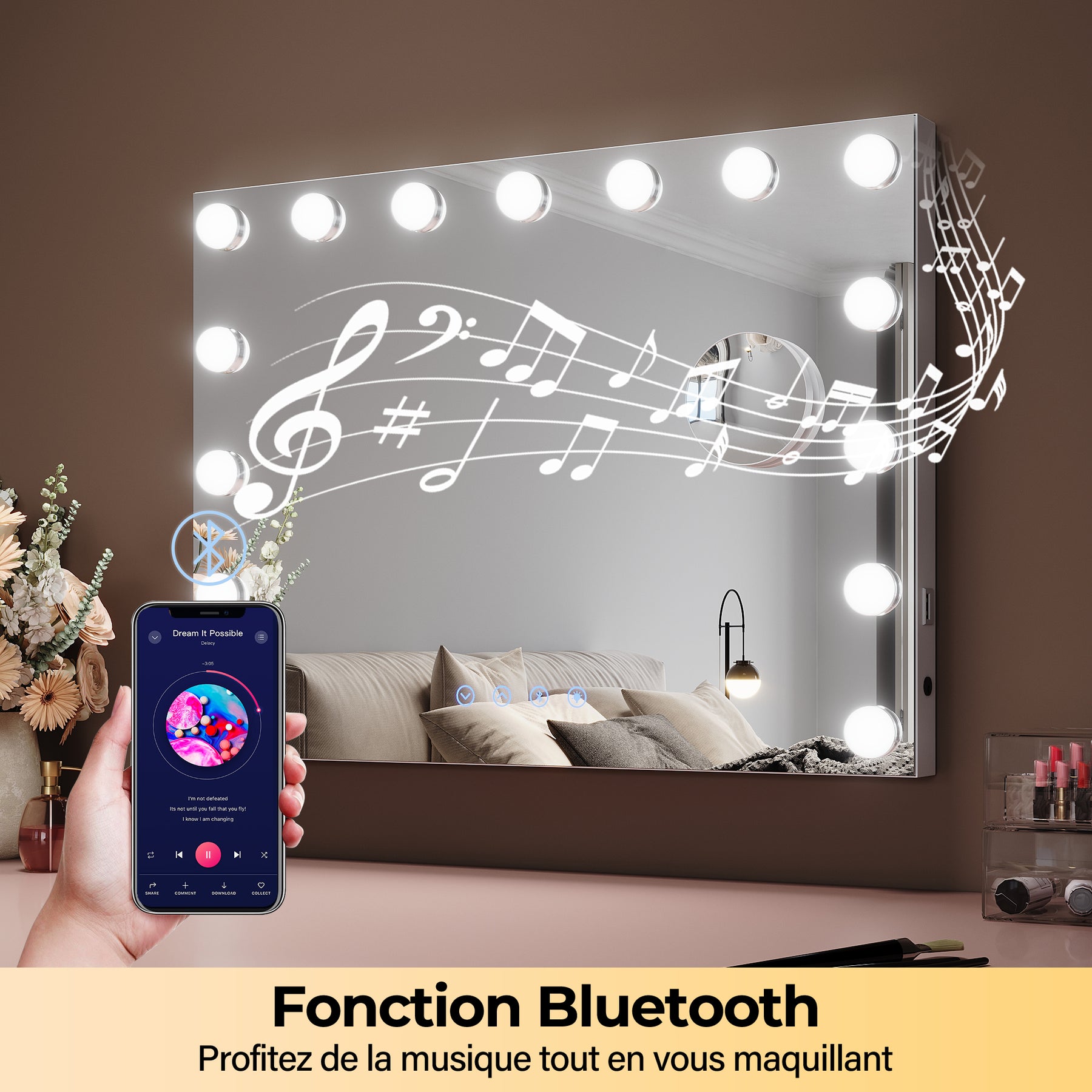 SIRHONA Miroir Mural Miroir Maquillage 58x43cm LED Mirror Hollywood 3 couleurs - SIRHONA