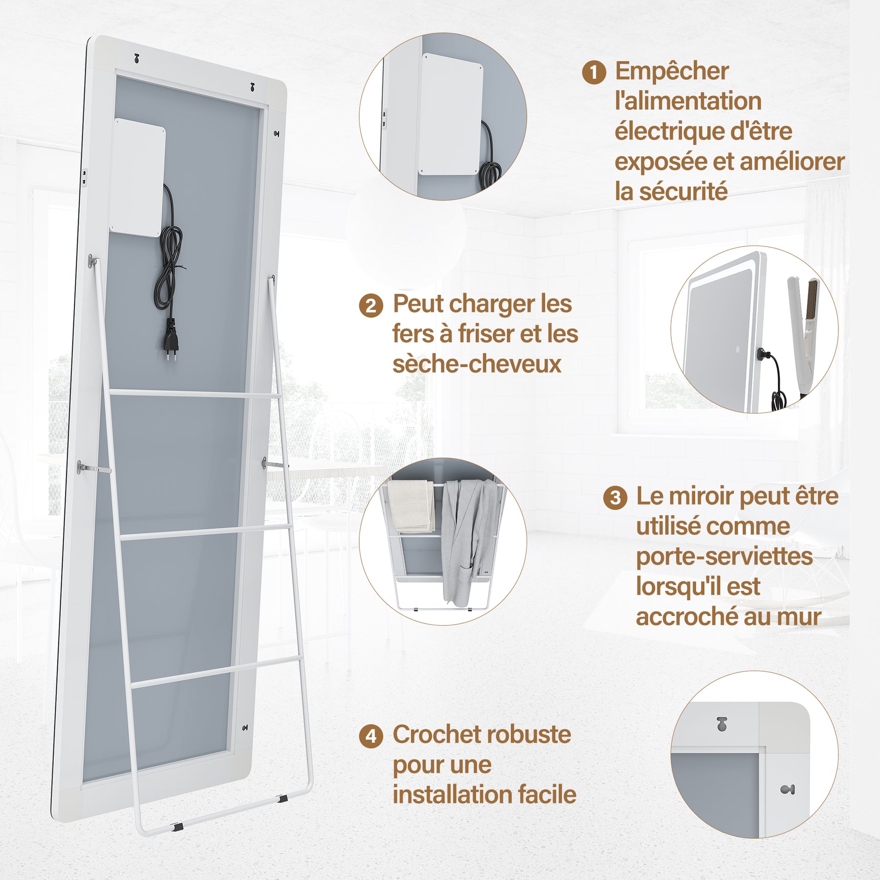 SIRHONA Miroirs grand format sur pied 1600x600x35mm - SIRHONA