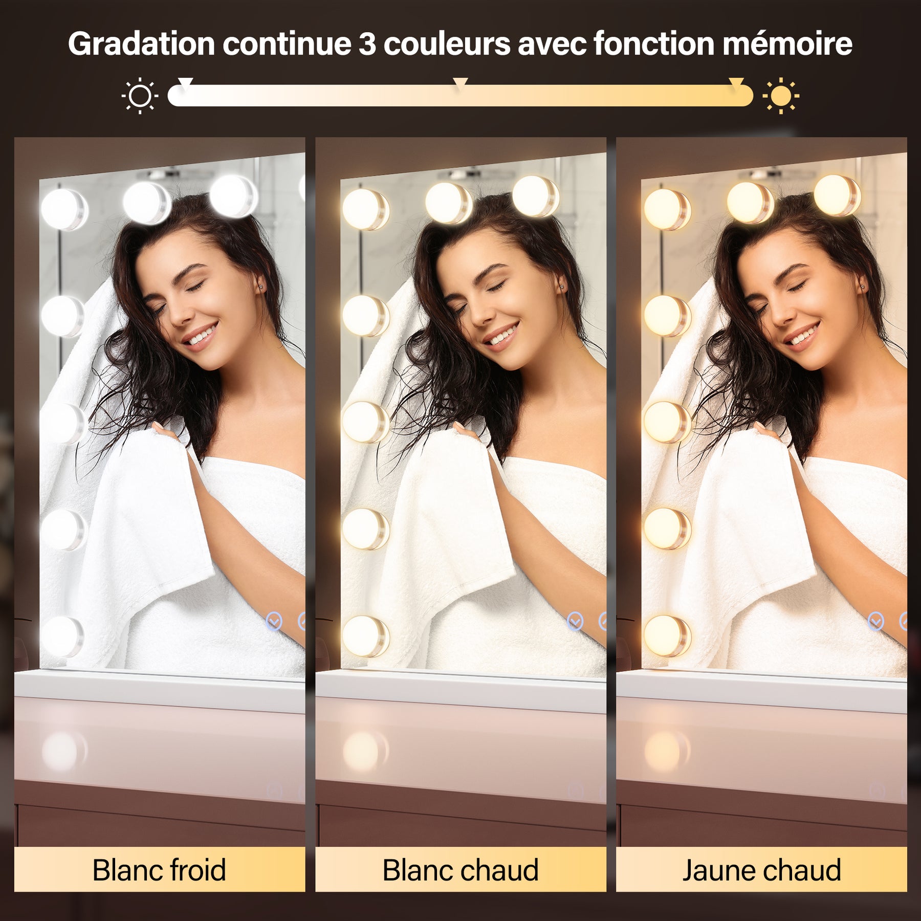 SIRHONA Miroir Mural Miroir Maquillage 58x43cm LED Mirror Hollywood 3 couleurs - SIRHONA