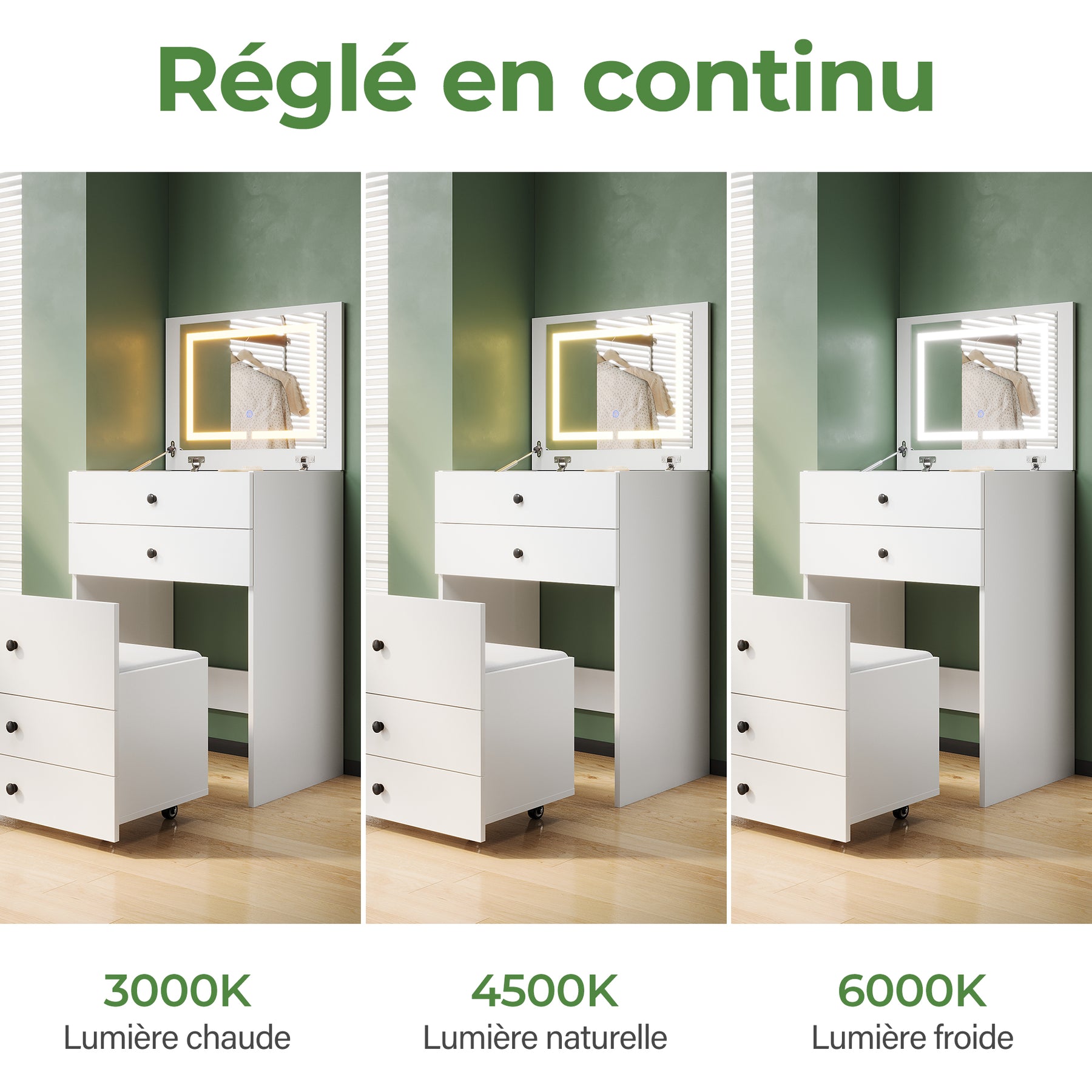 SIRHONA Coiffeuse multifonctionnelle avec chaise dissimulée et rangement divisé 59.2×42.6×127cm - SIRHONA