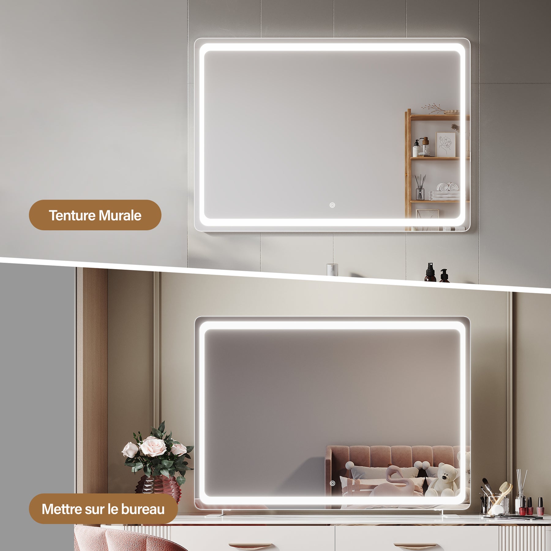 SIRHONA Miroir LED de maquillage moderne, mural ou sur pied 1000 x 700 x 35 mm - SIRHONA