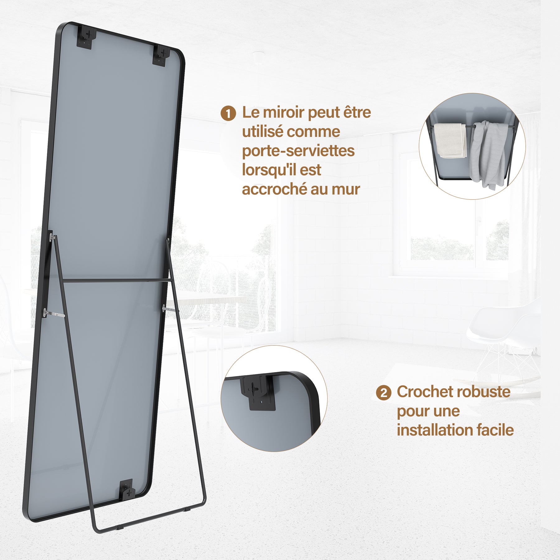 SIRHONA Miroir de maquillage moderne installation murale ou verticale 1600 x 600 x 28mm - SIRHONA