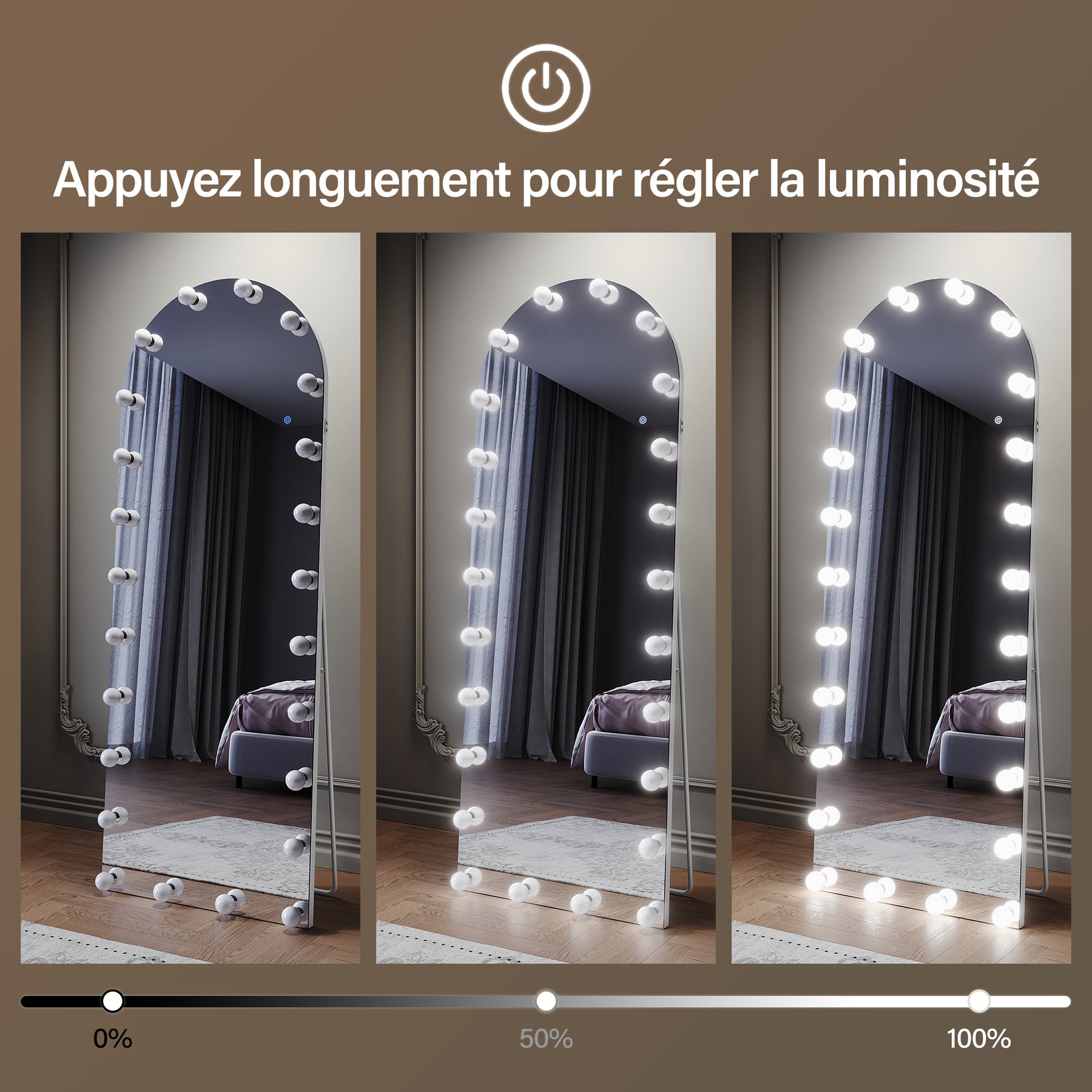 SIRHONA Miroirs sur pied de grande taille avec lumière LED à 3 couleurs 1600x600x35mm - SIRHONA