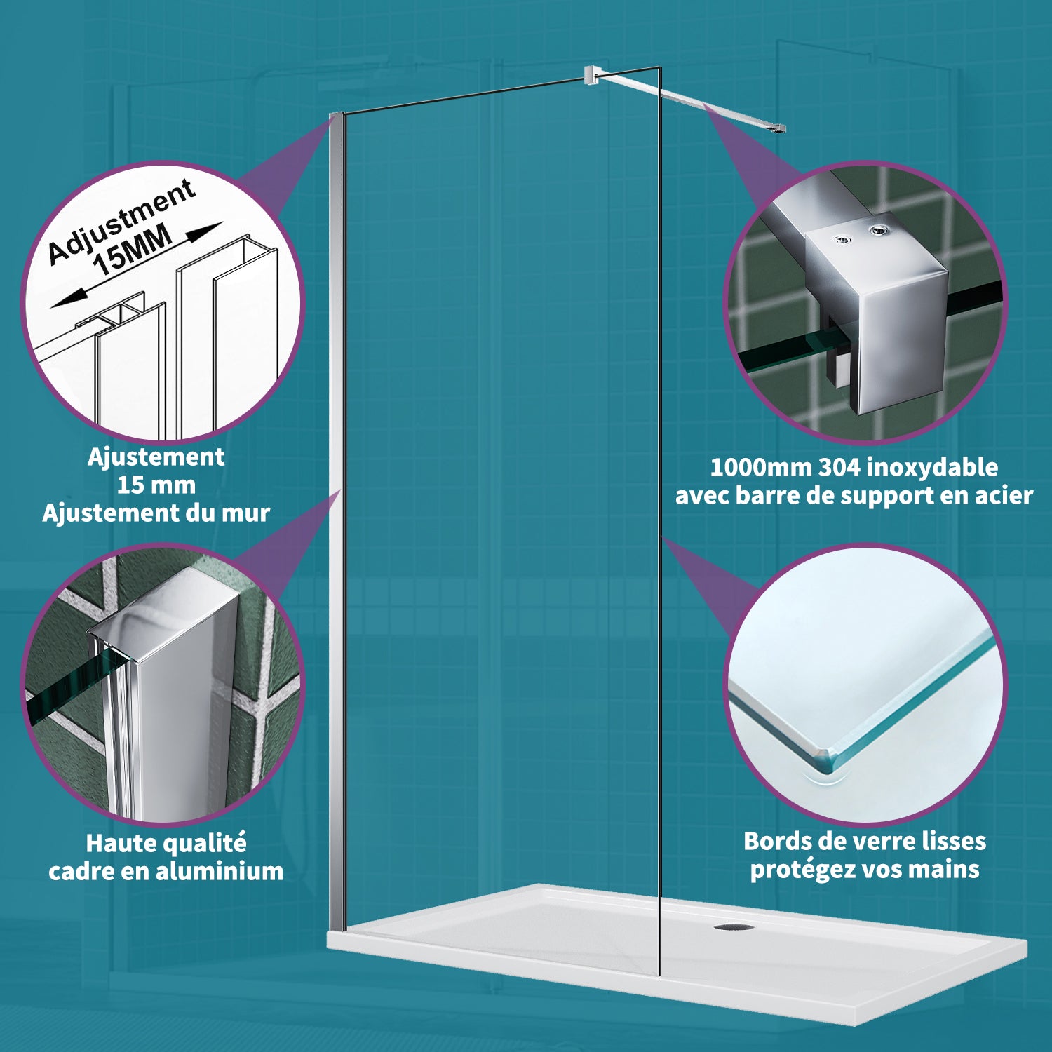SIRHONA Paroi de douche italienne 70-120 cm x 200 cm, 8 mm verre Nano transparent - SIRHONA