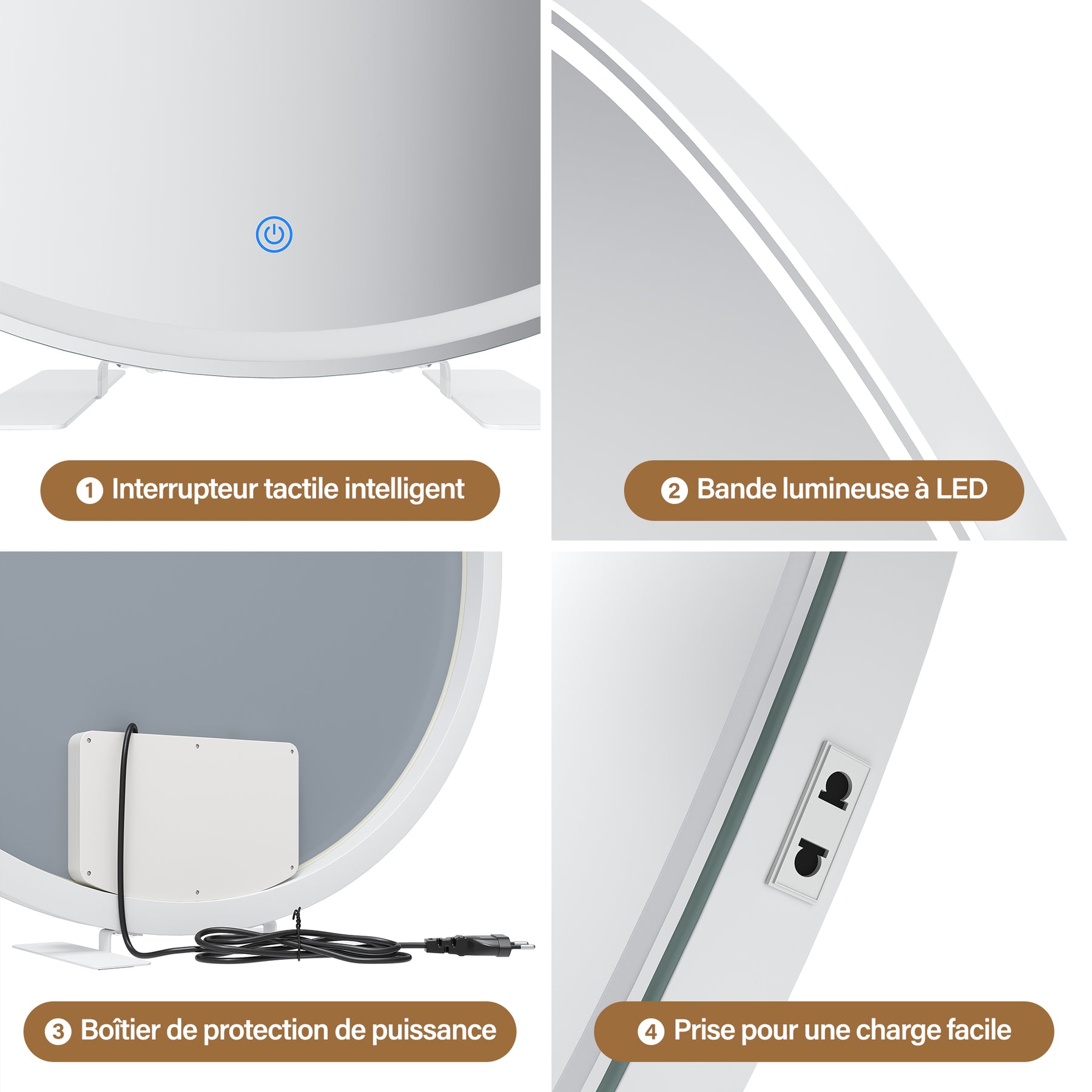 SIRHONA Miroir de maquillage LED, mural ou de table, 800 x 800 x 35mm - SIRHONA