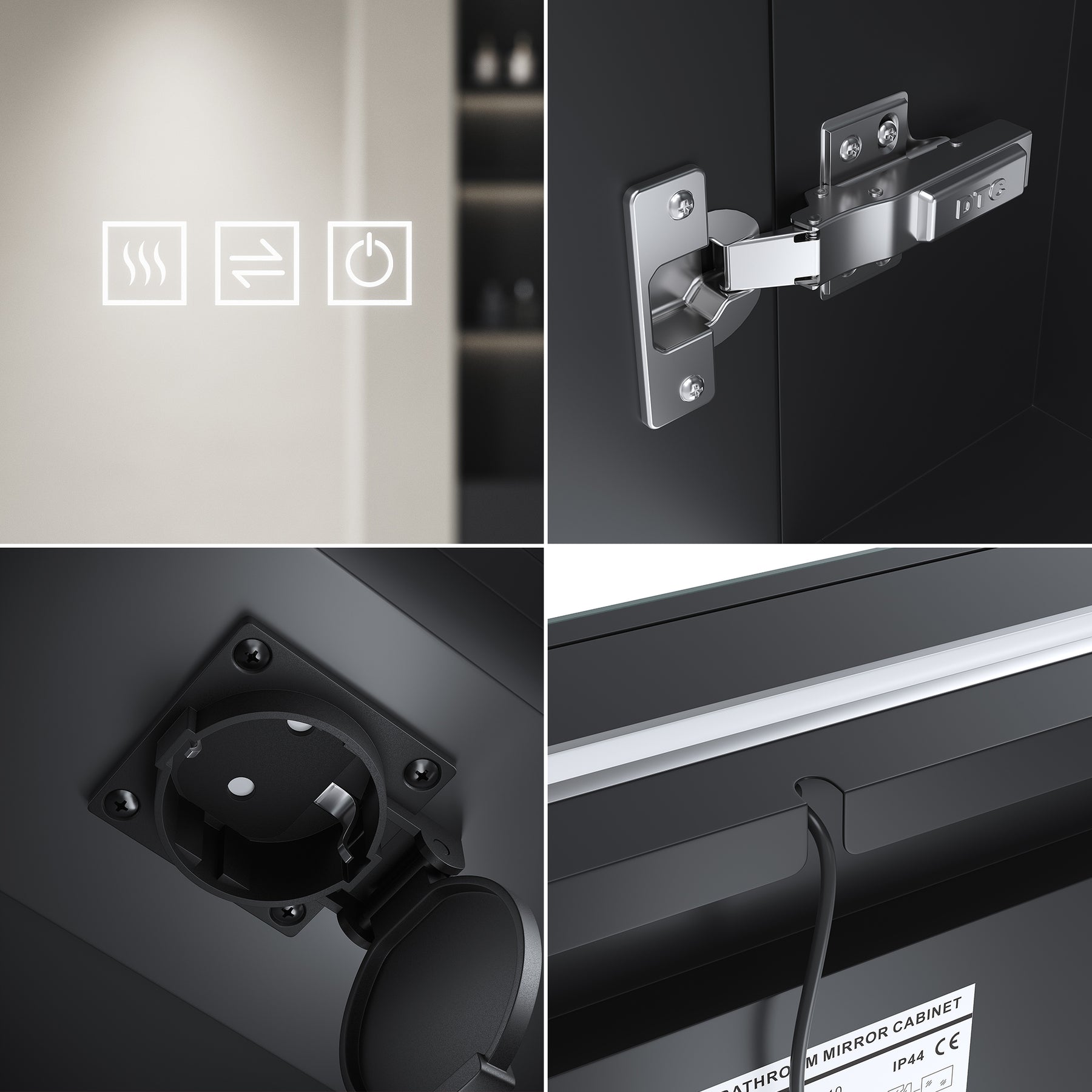 SIRHONA Armoire de Toilette Miroir, Armoire Murale avec Éclairage LED et Prises de Courant, 90 x 65 x 13cm - SIRHONA