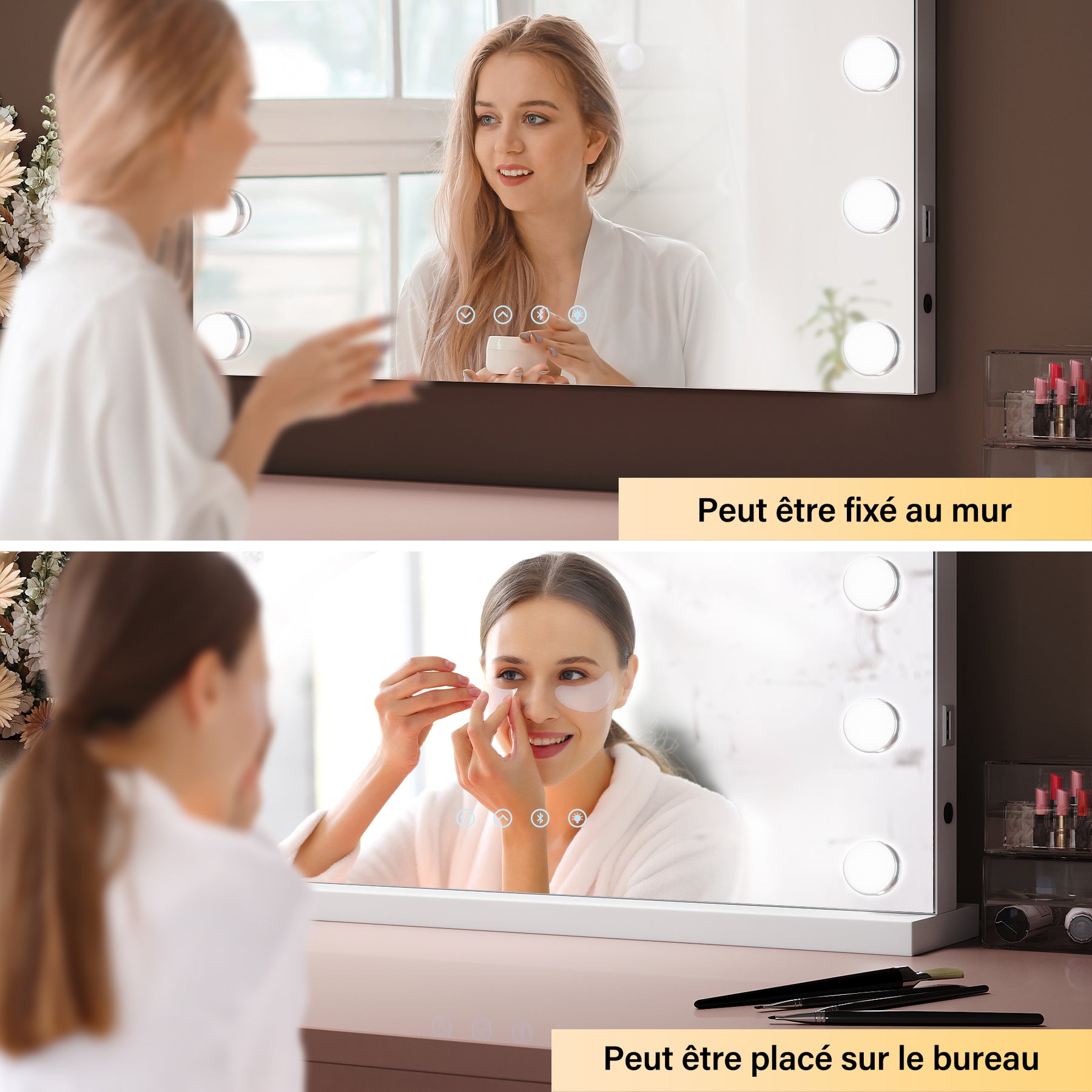 SIRHONA Miroir Mural Miroir Maquillage 58x43cm LED Mirror Hollywood 3 couleurs - SIRHONA