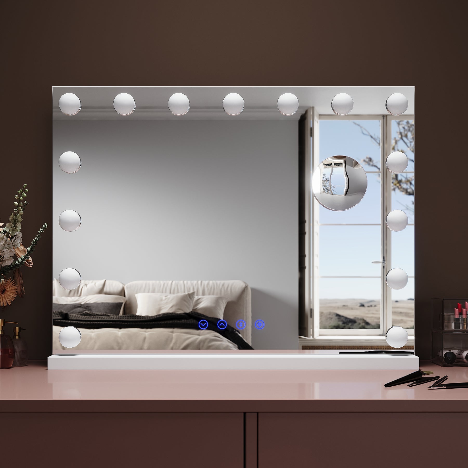 SIRHONA Miroir Mural Miroir Maquillage 58x43cm LED Mirror Hollywood 3 couleurs - SIRHONA