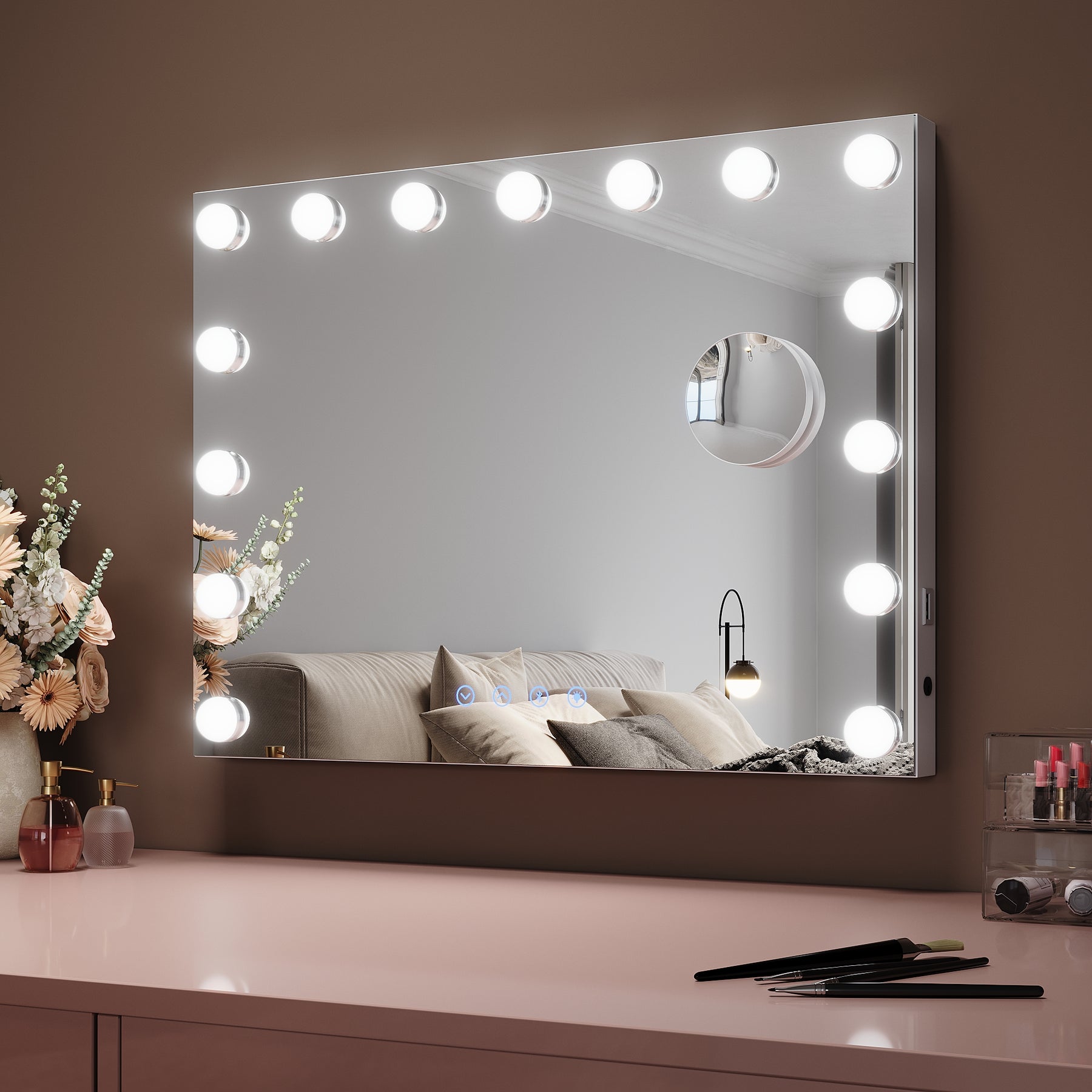 SIRHONA Miroir Mural Miroir Maquillage 58x43cm LED Mirror Hollywood 3 couleurs - SIRHONA