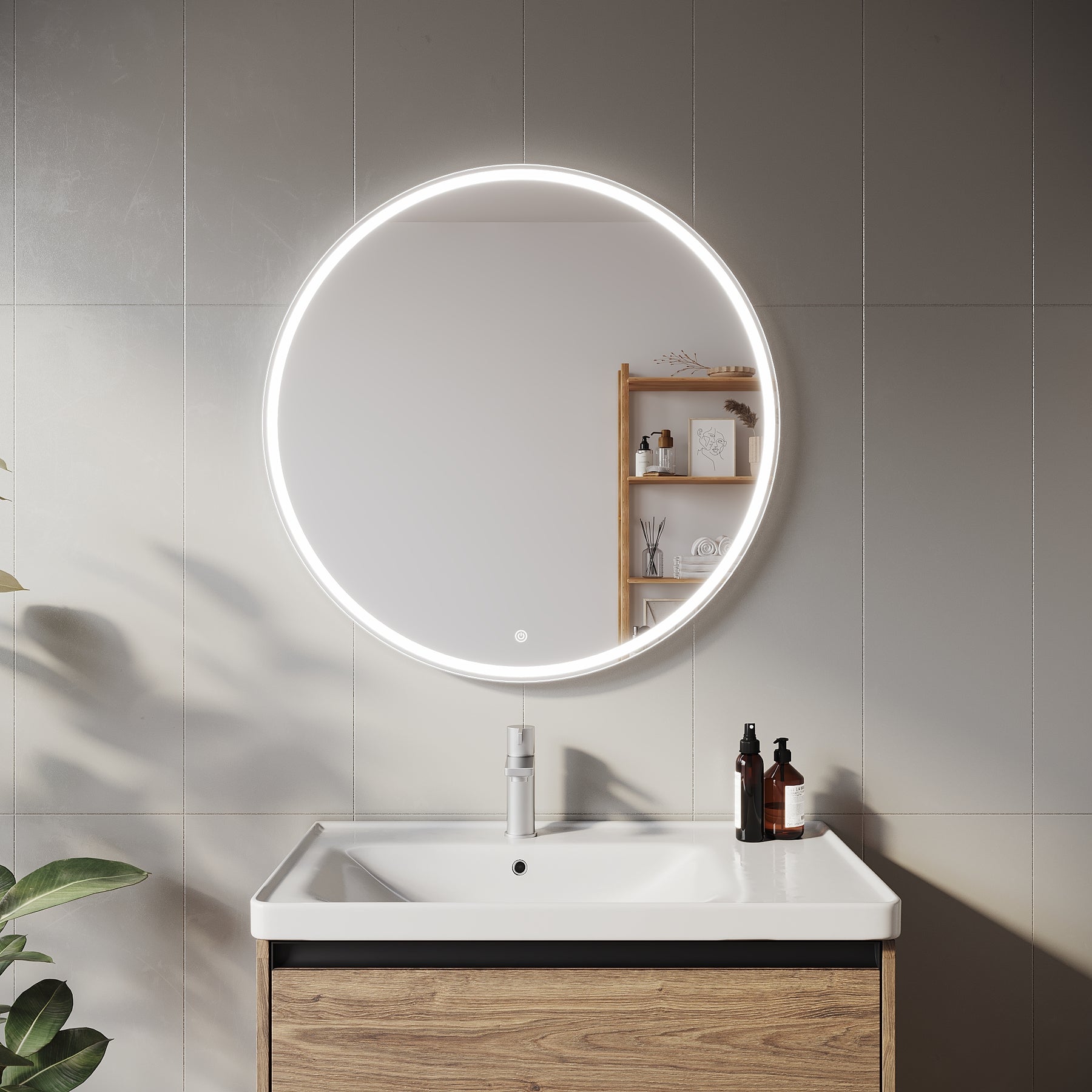 SIRHONA Miroir de maquillage LED, mural ou de table, 800 x 800 x 35mm - SIRHONA