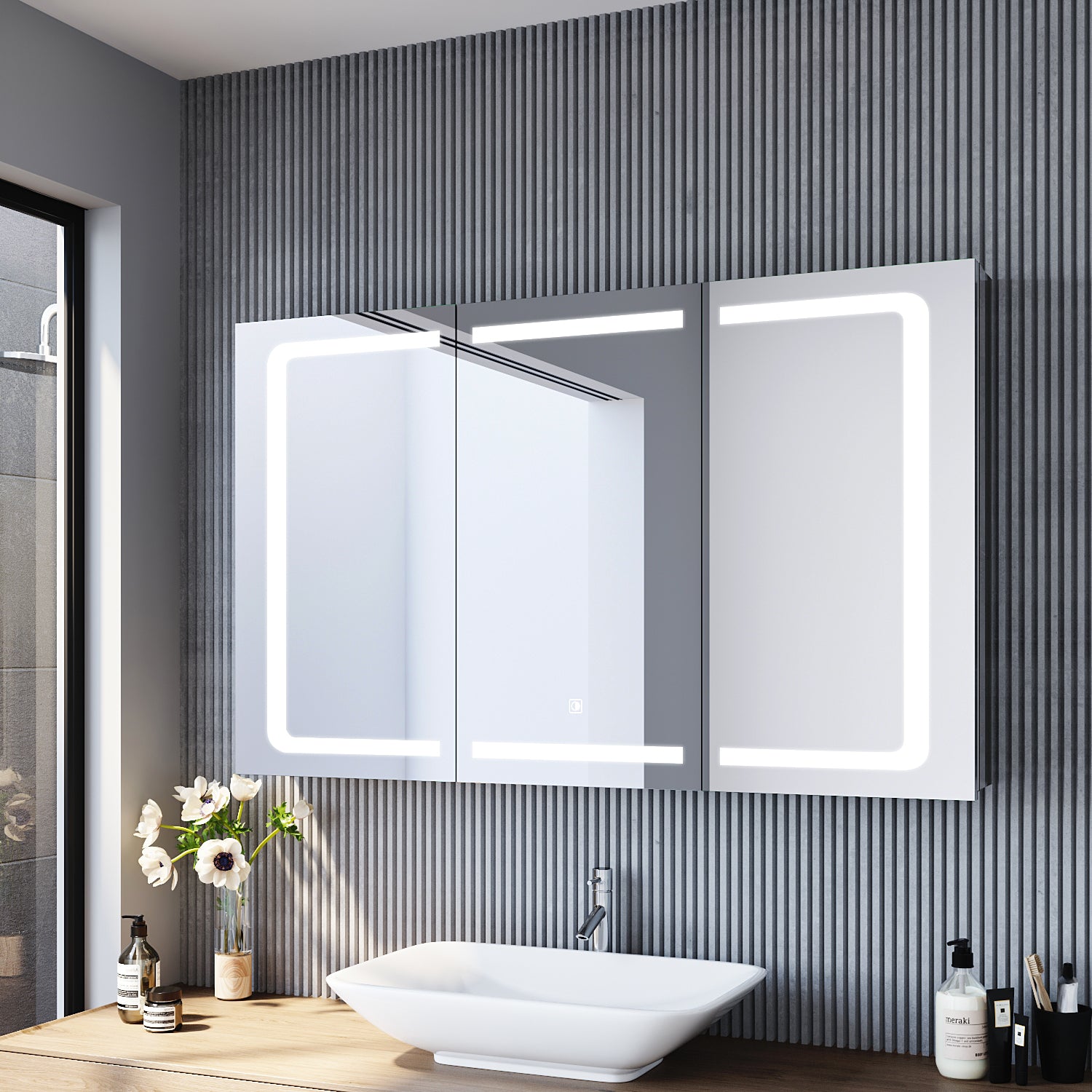 Armoire de toilette avec acier inoxydable 3 portes 13x105x65cm - SIRHONA