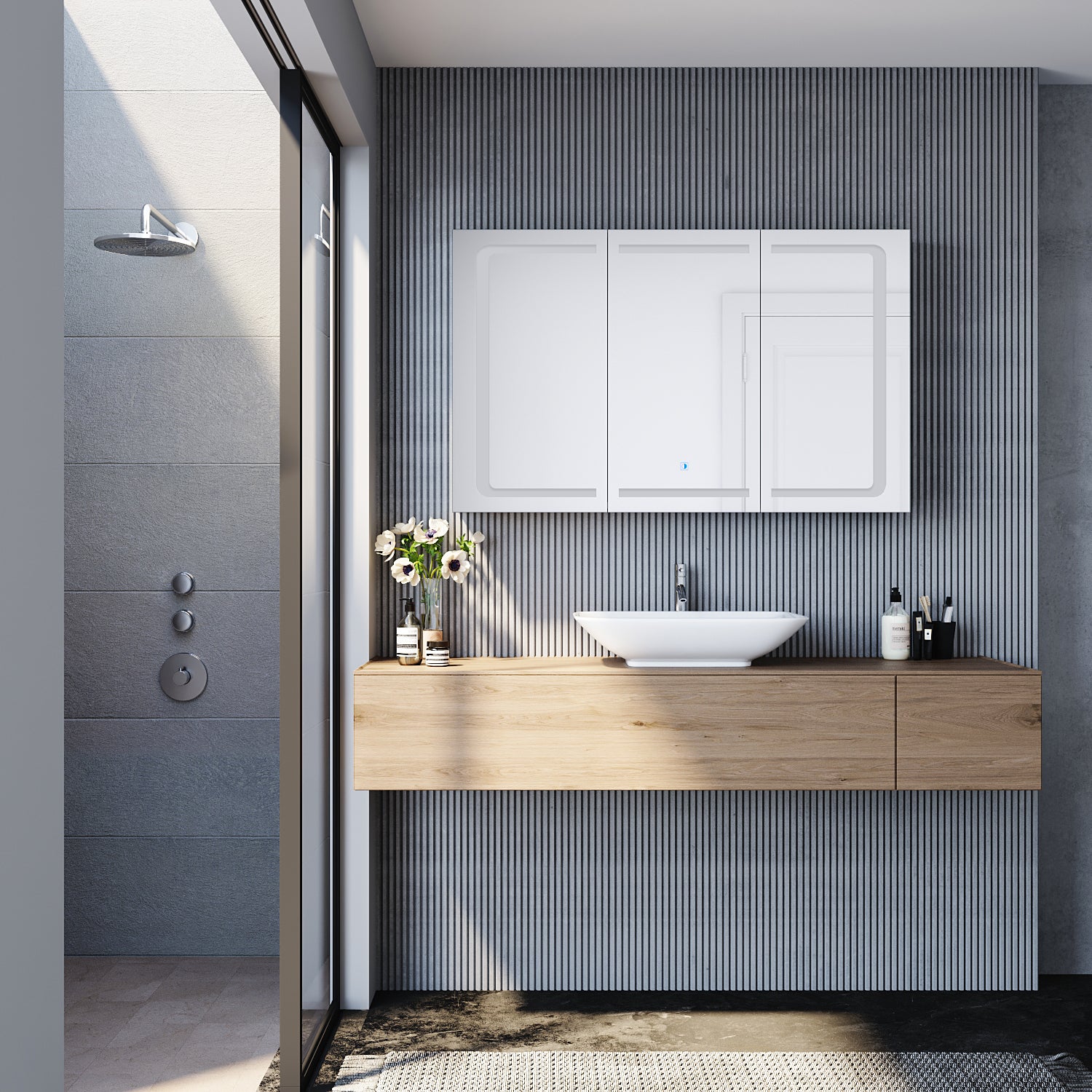 Armoire de toilette avec acier inoxydable 3 portes 13x105x65cm - SIRHONA