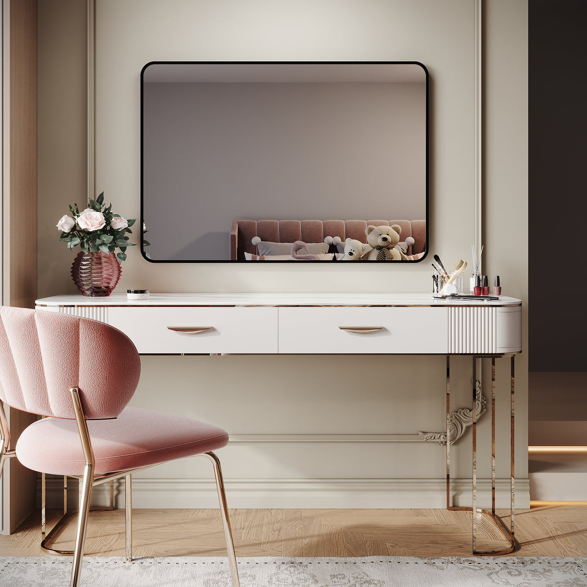 SIRHONA Miroir de maquillage 1000 x 700 x 35 mm, cadre noir, miroir carré mural - SIRHONA