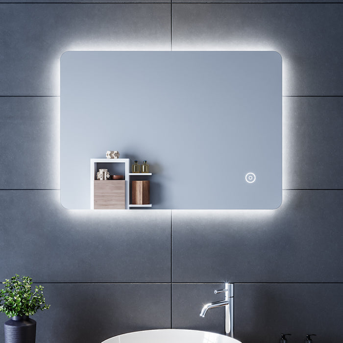 SIRHONA 100x70cm LED Miroir Salle de Bains avec éclairage Cosmétiques Mural  Lumière Illumination avec Commande par Effleurement/Anti-buée