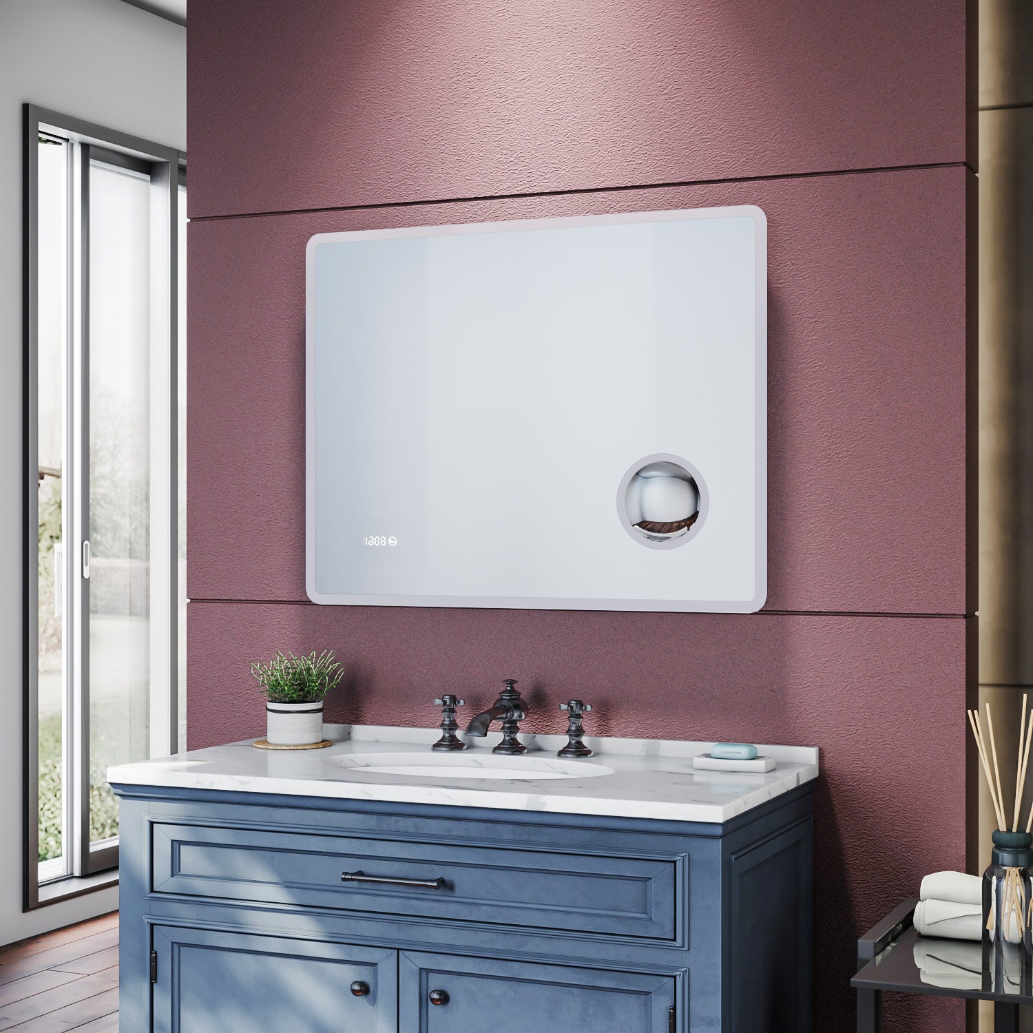 SIRHONA Miroir de salle de bains LED Miroir salle de bain avec prise de courant Anti-buée avec éclairage Miroir grossissant 3X Blanc froid 90x70cm - SIRHONA