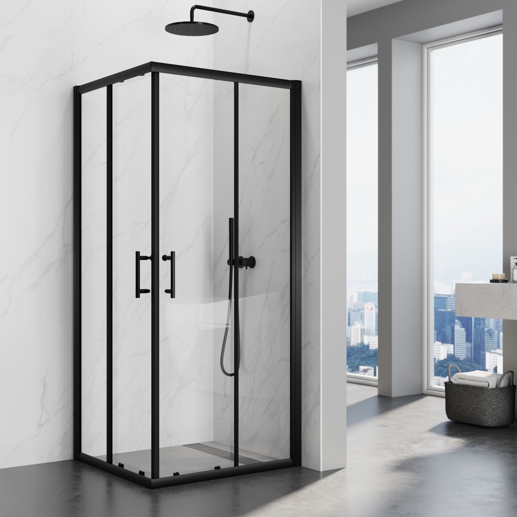 SIRHONA Porte Coulissante de dDouche Noire 70 ~100cm, 5mm Verre Cabine de Douche Trempé Cabine de Douche Réglable Design Aluminium de Haute Qualité - SIRHONA