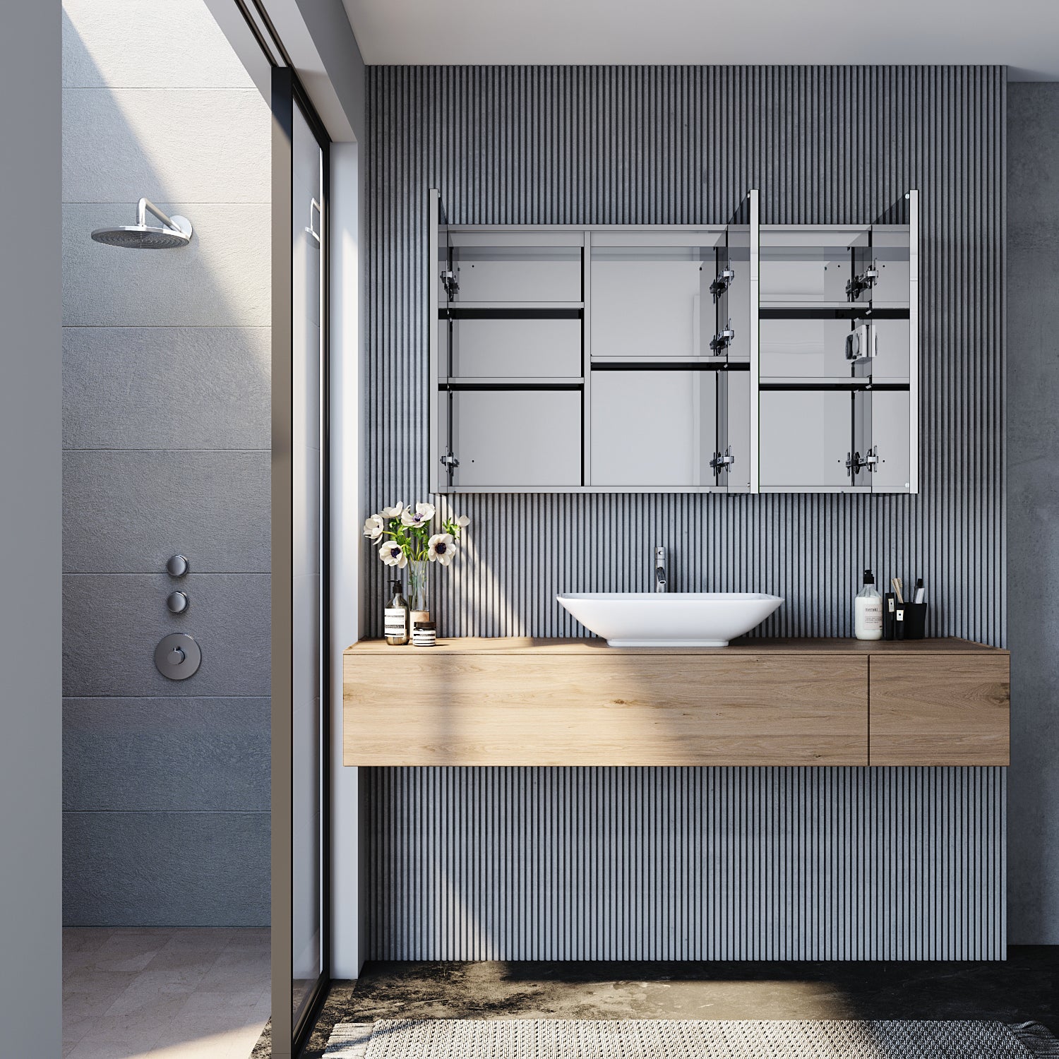 Armoire de toilette avec acier inoxydable 3 portes 13x105x65cm - SIRHONA