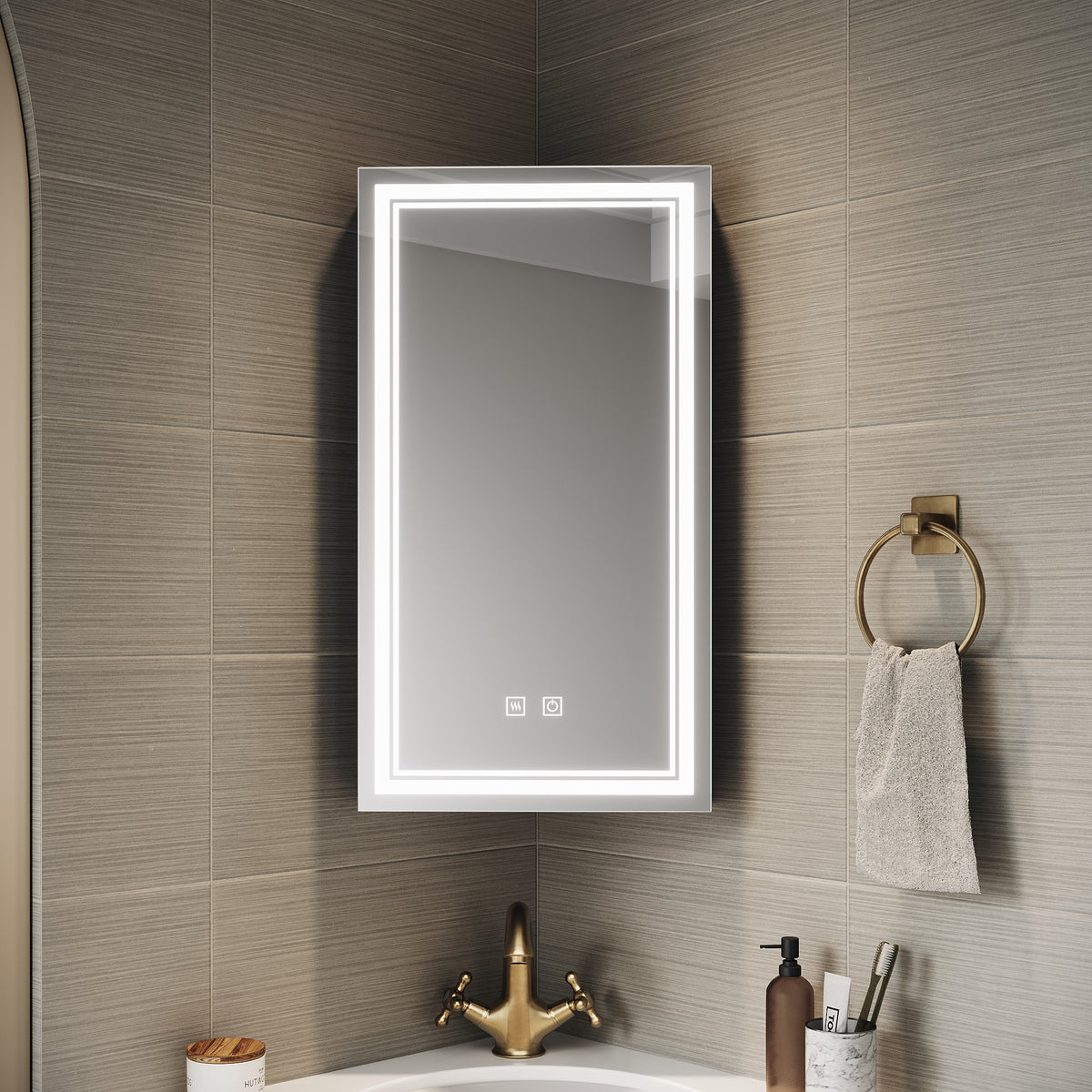 SIRHONA Armoire de Toilette Miroir, Armoire Murale avec Éclairage LED et Prises de Courant 38.5 x 70 x 16cm - SIRHONA