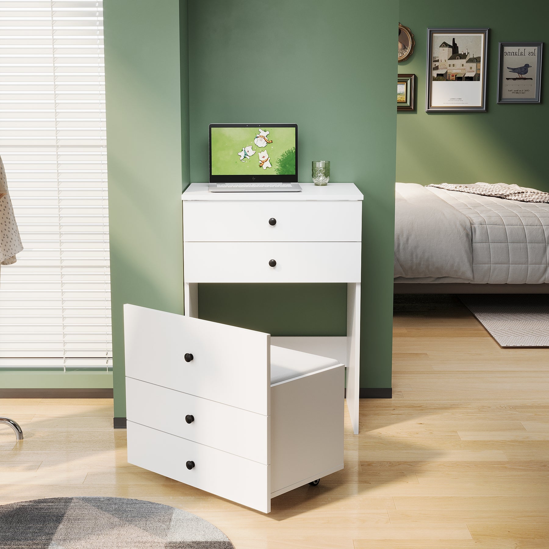 SIRHONA Coiffeuse multifonctionnelle avec chaise dissimulée et rangement divisé 59.2×42.6×127cm - SIRHONA