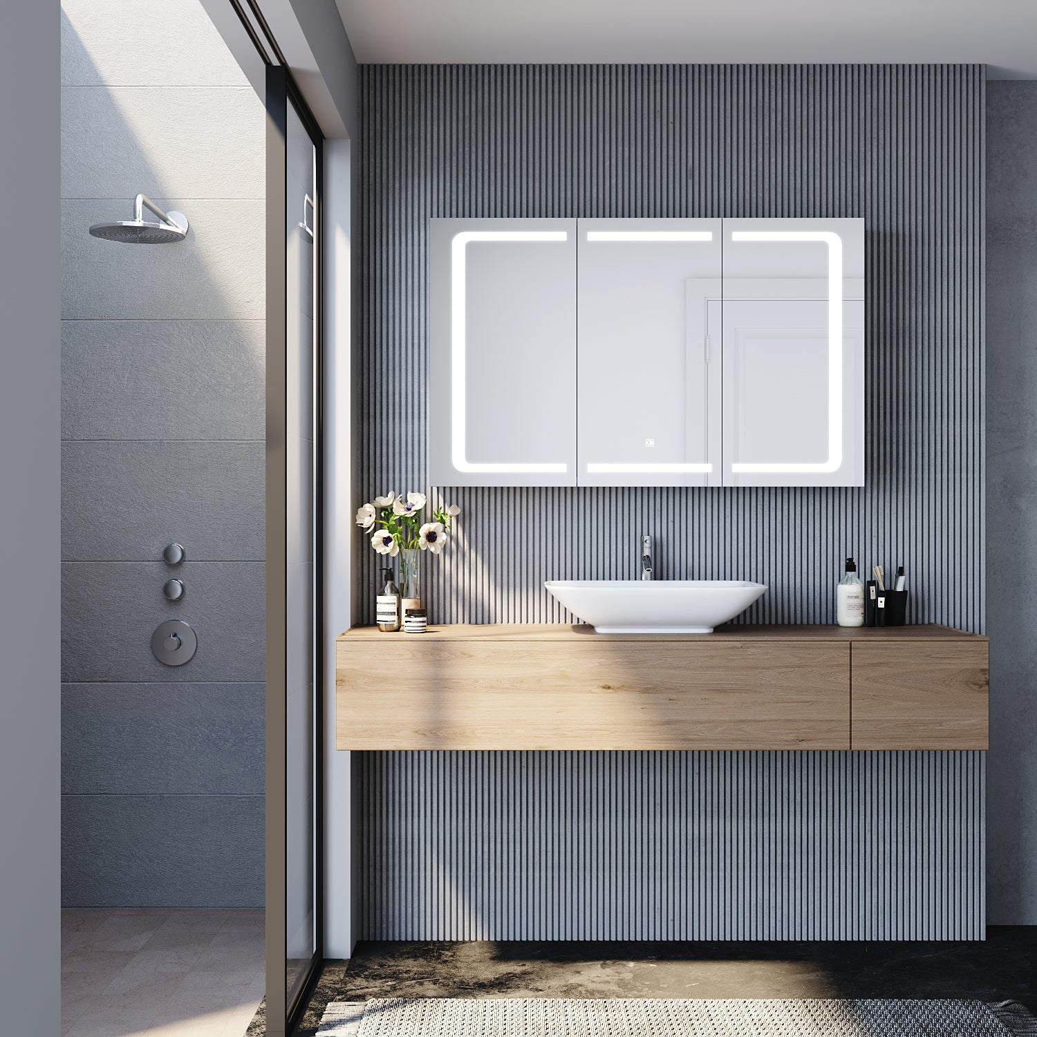 Armoire de toilette avec acier inoxydable 3 portes 13x105x65cm - SIRHONA