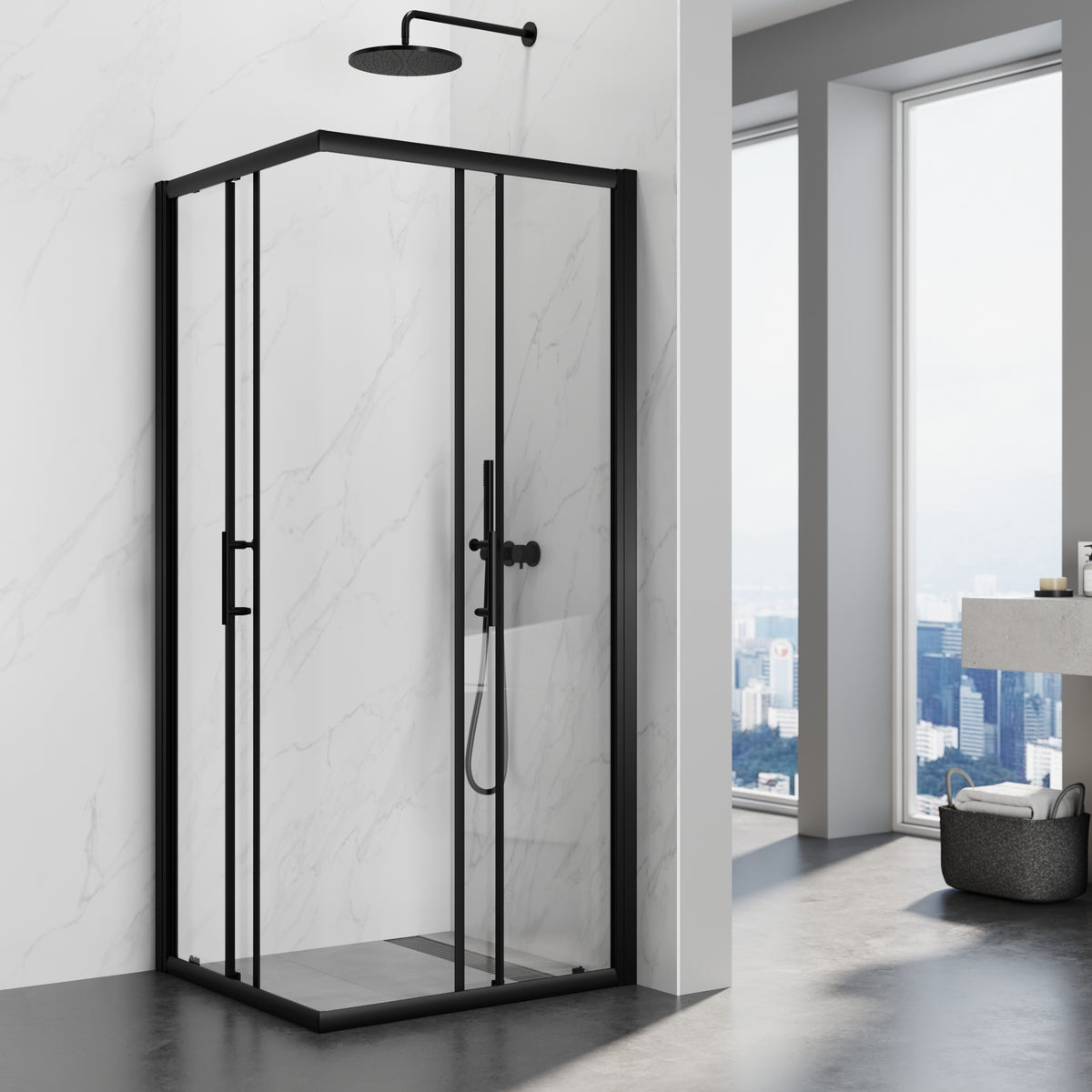 SIRHONA Porte Coulissante de dDouche Noire 70 ~100cm, 5mm Verre Cabine de Douche Trempé Cabine de Douche Réglable Design Aluminium de Haute Qualité - SIRHONA