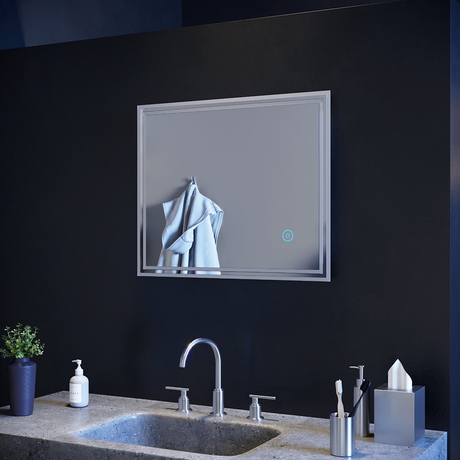 SIRHONA Miroir LED avec éclairage LED Miroir Salle de Bain Miroir Muraux Cosmétiques Mural Lumière Illumination - SIRHONA