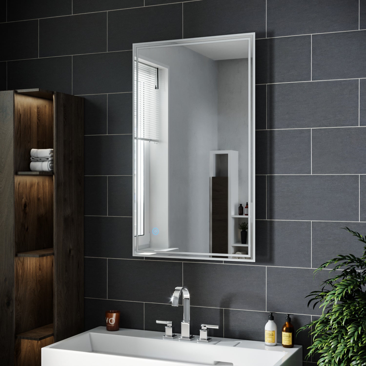 SIRHONA Miroir led Miroir de salle de bains avec éclairage LED Miroir Cosmétiques Mural Lumière Illumination avec Commande par Effleurement 100x60 CM - SIRHONA